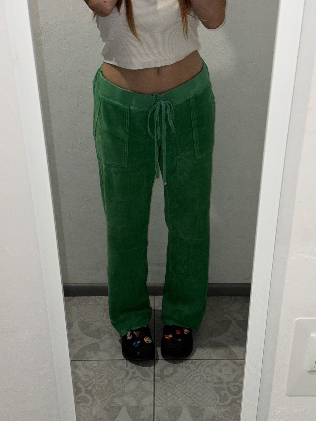 Juicy Couture VINTAGE VELOUR JUICY COUTURE 2000s GREEN PANTS Size 32" / US 10 / IT 46 - 5 Thumbnail