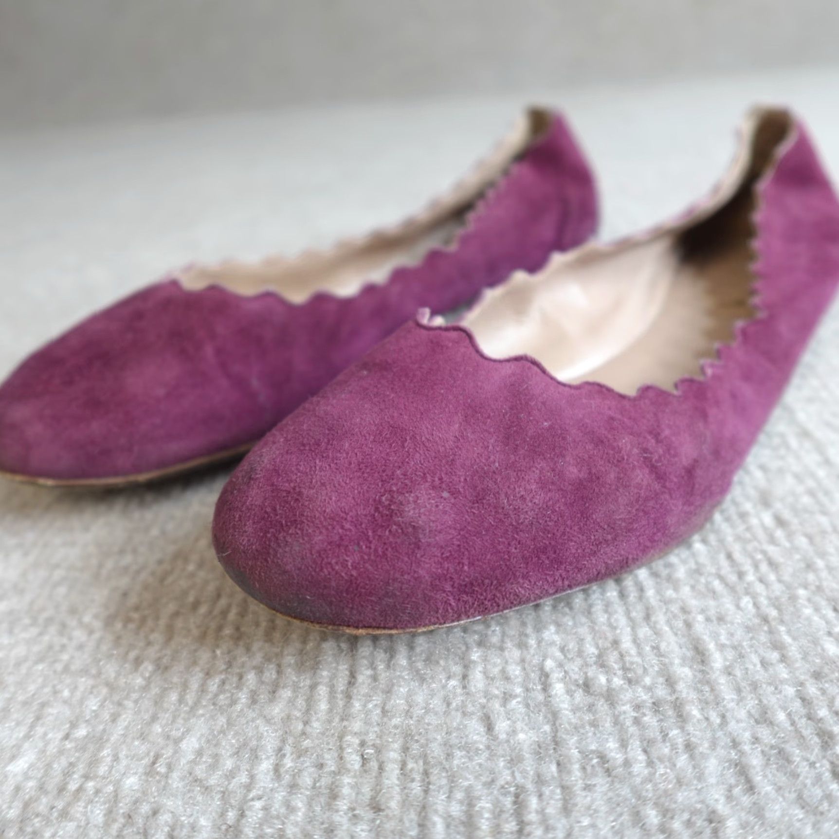 Vintage Chloé Womens Flat Shoes Slip On Cap Toe Leather Satin Pink Purple Scalloped 7.5 37.5 EU US 7.5 Indoor Spring Summer Fall Size US 8 / IT 38 - 2 Thumbnail