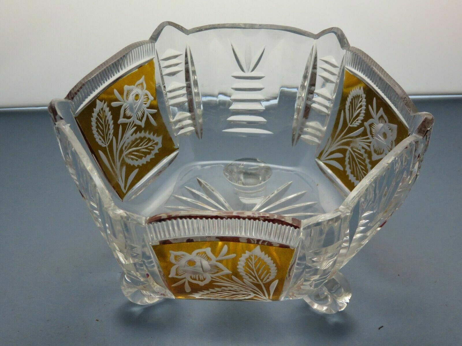 The Unbranded Brand Beautiful Design Cut Glass Amber And Clear Serving Bowl Size ONE SIZE - 5 Thumbnail