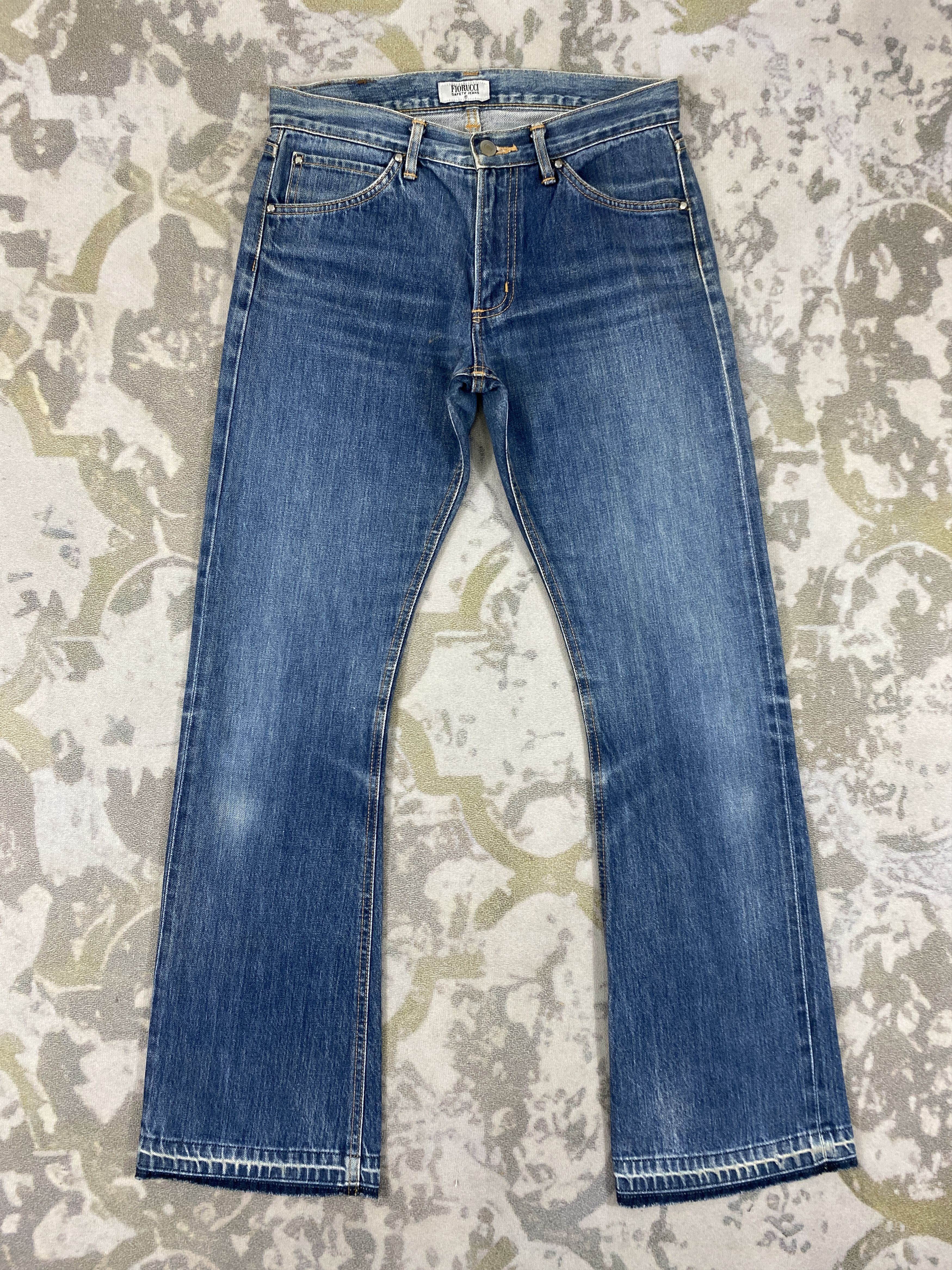 image of Hype x Vintage Selvedge Blue Vintage Fiorucci Flare 30X30.5 Denim- Jn3511 in Blue Distressed, Men's
