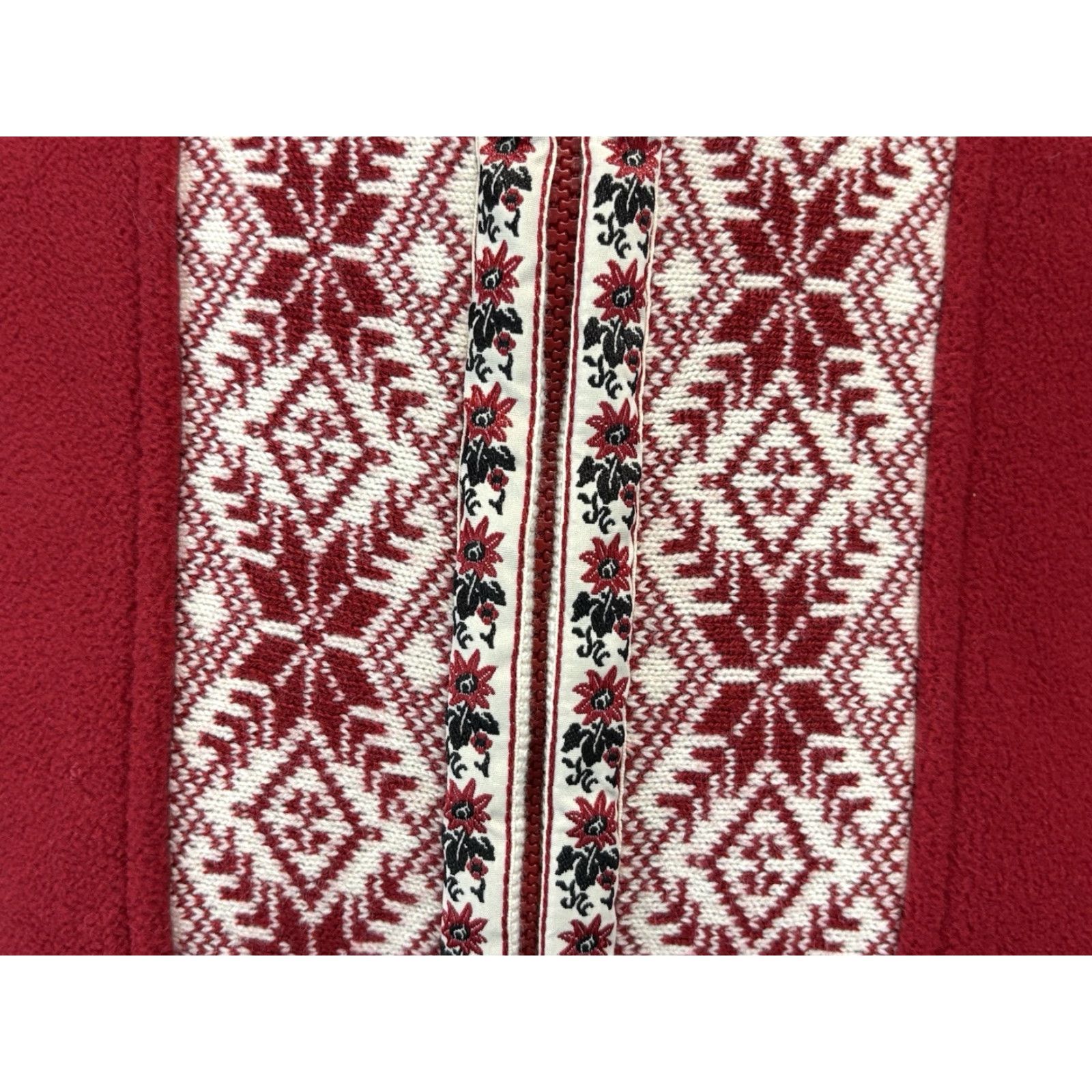 Vintage L.L. Bean Fair Isle Fleece Jacket Sz Large Women’s Red Full Zip Nordic Pockets Size L / US 10 / IT 46 - 7 Thumbnail