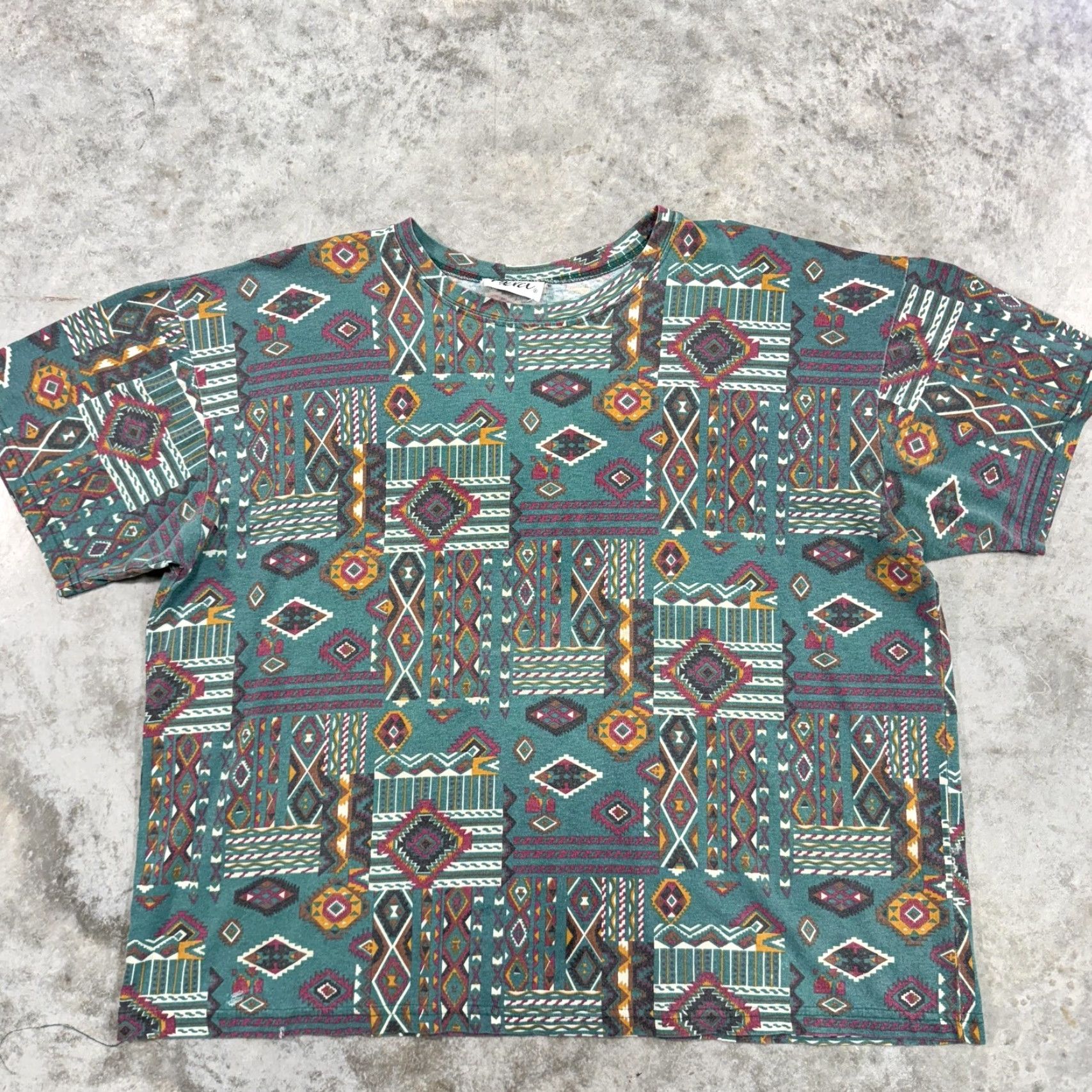 Vintage Vintage Aztec Shirt Adult L Green Geometric Southwestern 90s Crew Neck Short Sleeve Mens Shirts Size US L / EU 52-54 / 3 - 3 Thumbnail