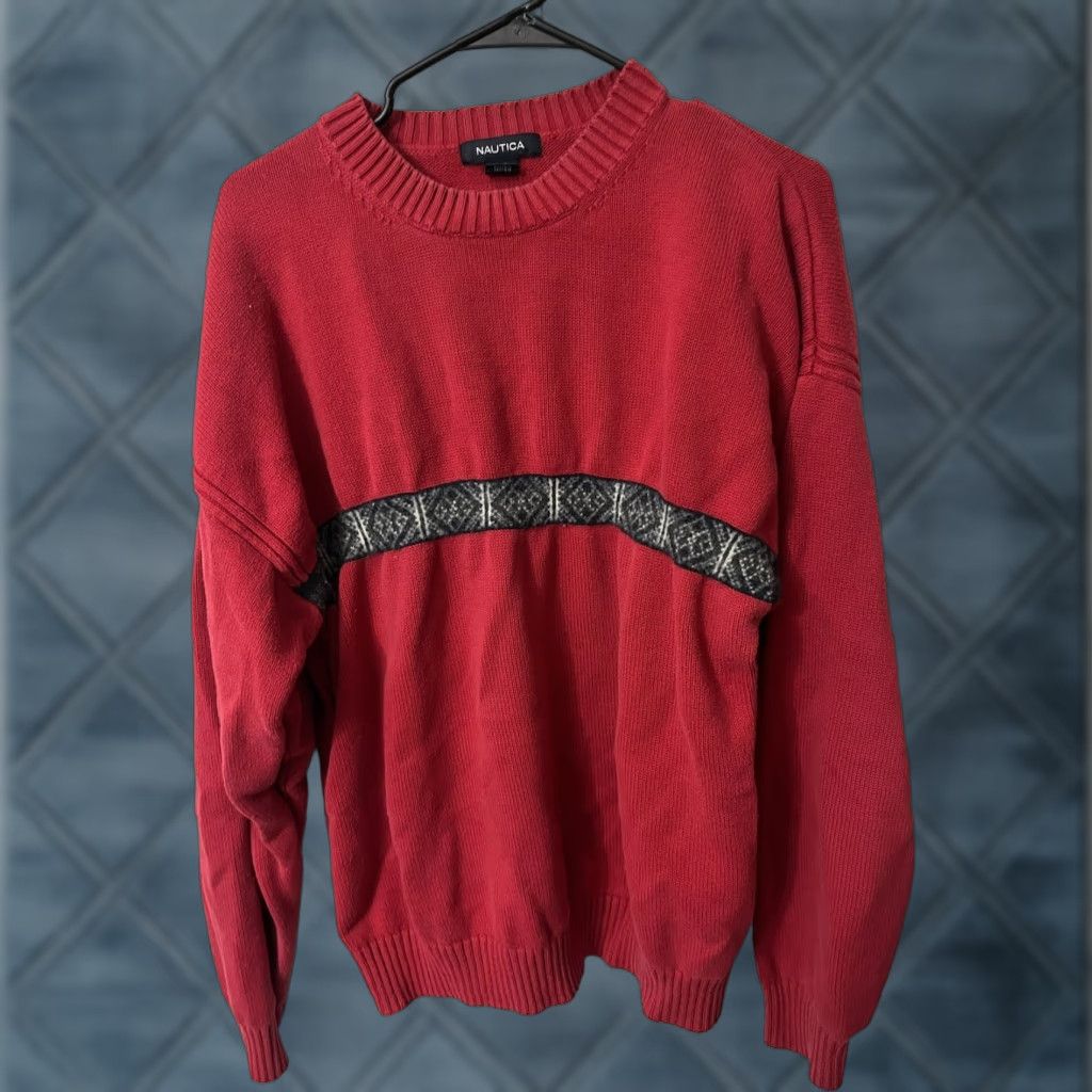 Nautica Nautica Mens Sweater XL Red Long Sleeve Crew Neck Knit Pullover Size US XL / EU 56 / 4 - 1 Thumbnail