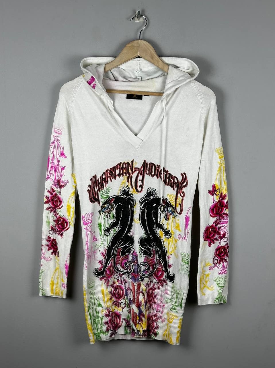 Christian Audigier Christian Audigier Avant Garde Y2K Rhinestone Hoodie Size L / US 10 / IT 46 - 1 Thumbnail