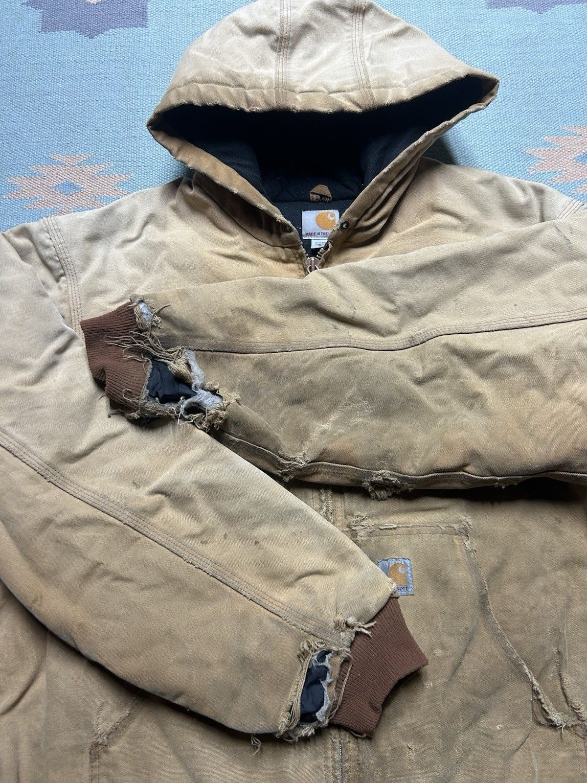 Vintage Vtg Carhartt hooded work jacket j130 j140 distressed fade XL Size US XL / EU 56 / 4 - 2 Thumbnail