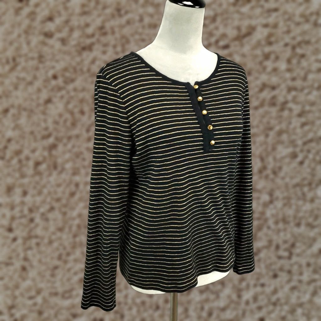 Ralph Lauren Ralph Lauren Sweater Top Women Large Shimmer Black Gold Buttons LRL Shirt Size L / US 10 / IT 46 - 1 Thumbnail