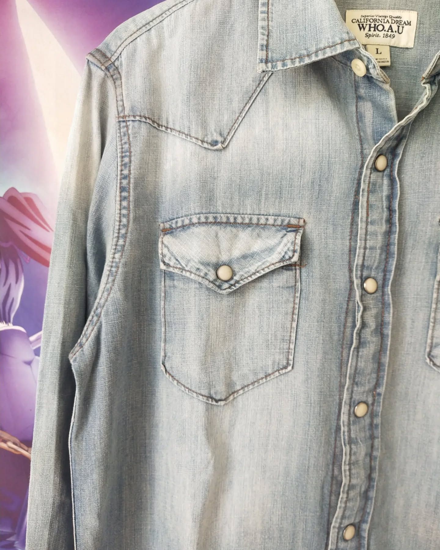 Who A.U. WHO AU Blue Faded Denim Shirt Size US M / EU 48-50 / 2 - 2 Thumbnail