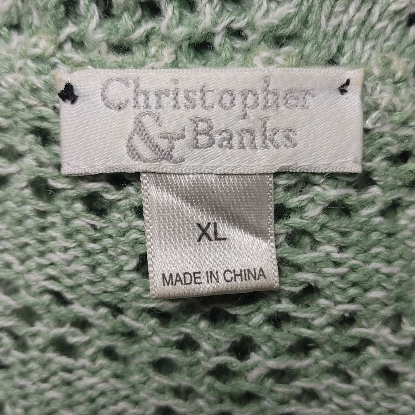 Other Christopher & Banks Women's Green Knit Mesh Button Down Card Size XL / US 12-14 / IT 48-50 - 3 Thumbnail
