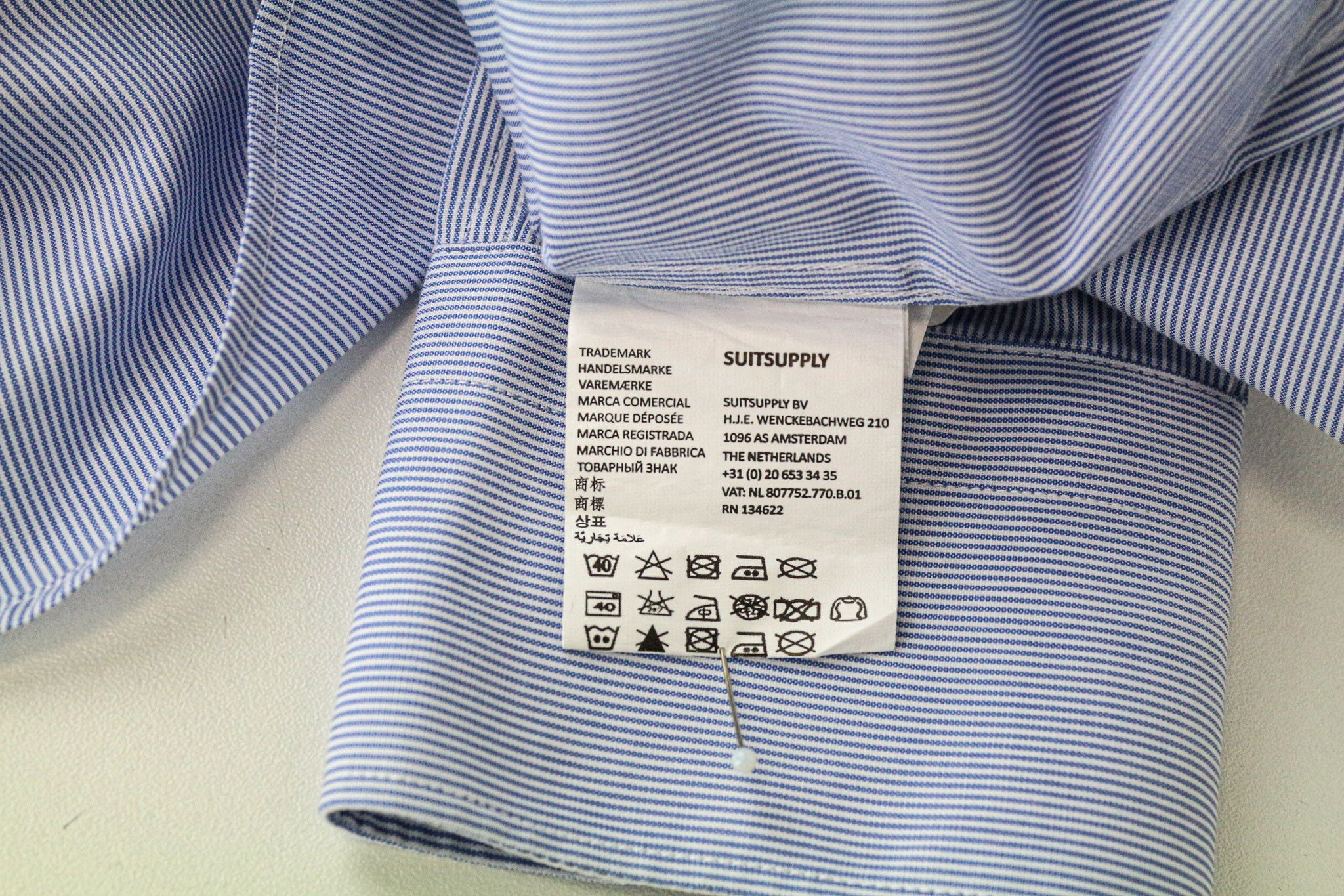 Suitsupply 37/14 1/2 Extra Slim Blue Cotton Striped Twill Shirt 78646 Size 38R - 6 Thumbnail