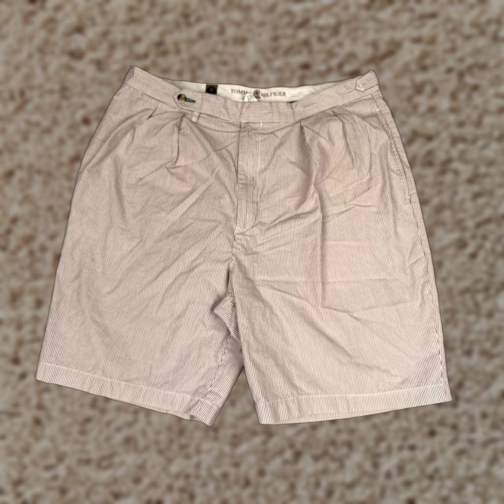 Tommy Hilfiger Tommy Hilfiger Shorts Mens 38 Red Striped Chino Pleated 9 Inseam Casual Size US 38 / EU 54 - 1 Thumbnail