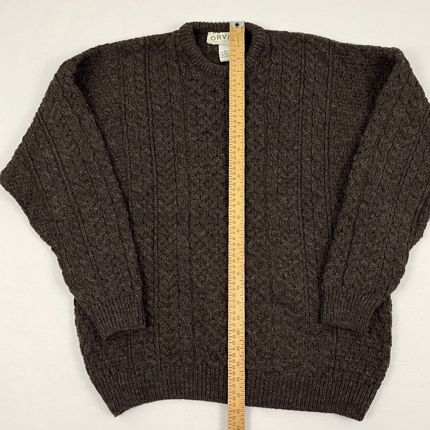 Orvis Orvis Sweater Mens XL Brown Crewneck Pullover Cable-Knit 100% New Wool Solid Ireland Classic Outdoor Mens Size US XL / EU 56 / 4 - 3 Thumbnail