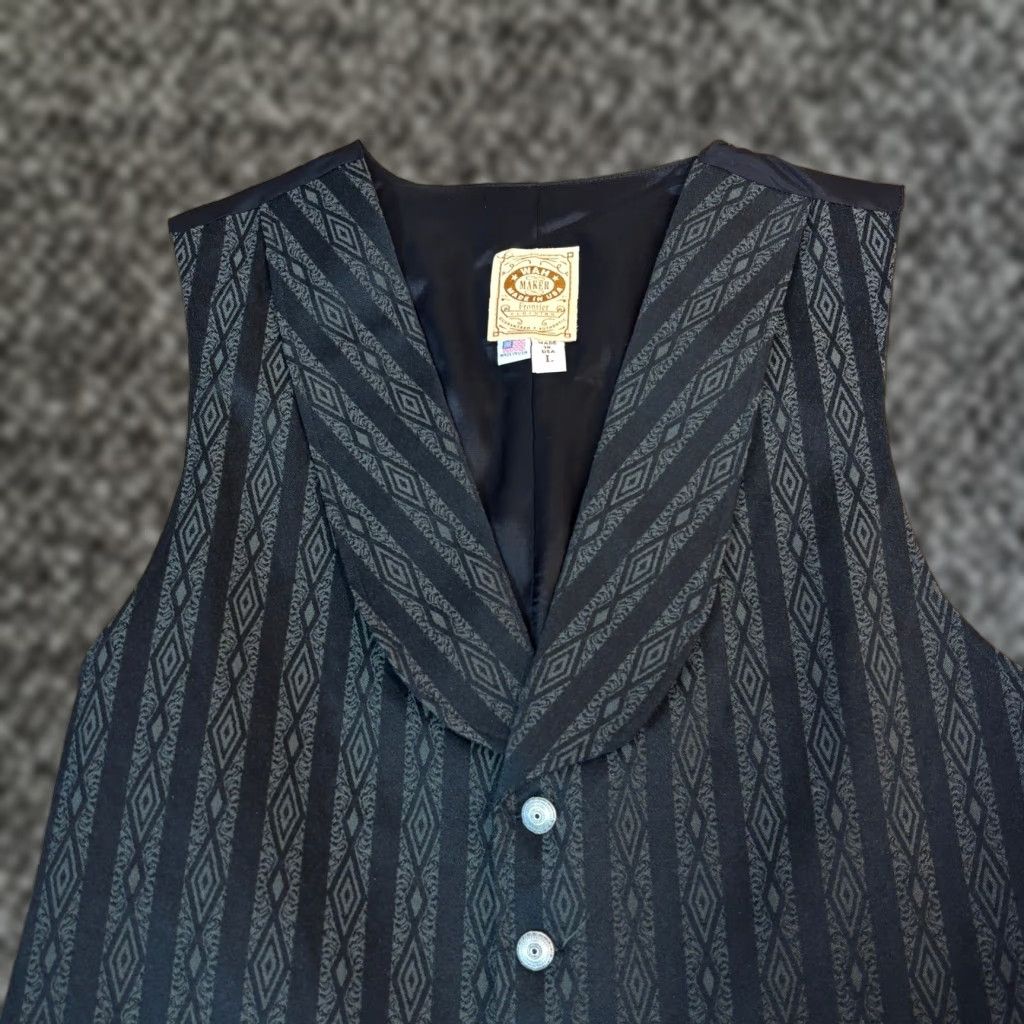 Vintage VINTAGE Wah Maker Frontier Mens Vest Black Striped Diamond Pattern Adjustable Waist L Regular Size L USA Men's Vest Size US L / EU 52-54 / 3 - 1 Thumbnail