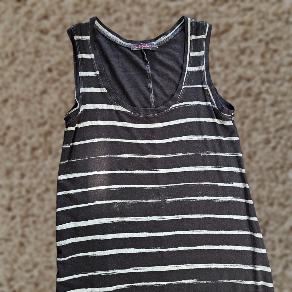 Vintage Fresh Produce Dress Womens Small Black Striped Maxi Long Sleeveless Stretch Knit Size S / US 4 / IT 40 - 1 Thumbnail