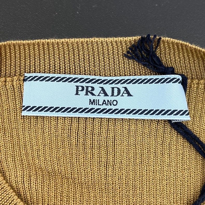 Prada Prada Size 36 Khaki letter logo elastic knitwear 2502-Next Size US XS / EU 42 / 0 - 5 Thumbnail