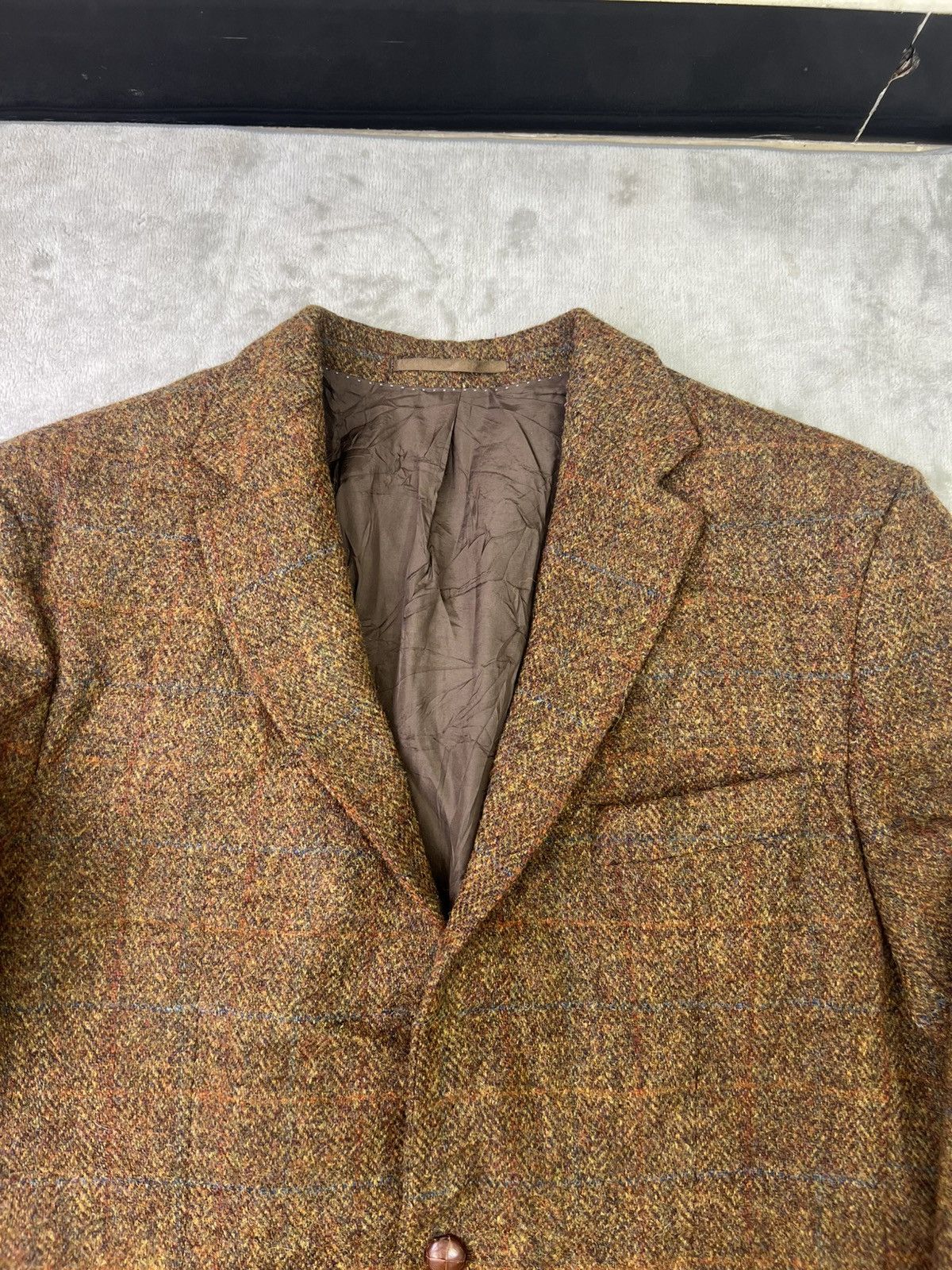 Harris Tweed Vintage Harris Tweed Brown Windowpane Wool Blazer Jacket Men Size 52R - 2 Thumbnail