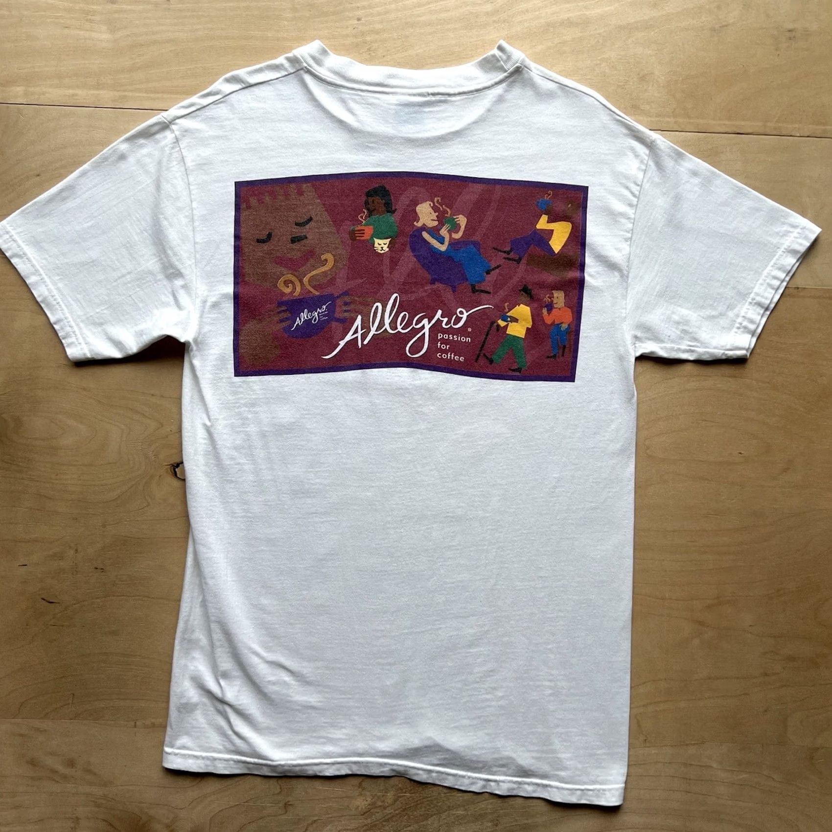 Vintage VINTAGE Allegro Passion For Coffee Shirt M White 90s USA Art Brooklyn New York Mens Shirt Size US M / EU 48-50 / 2 - 2 Thumbnail