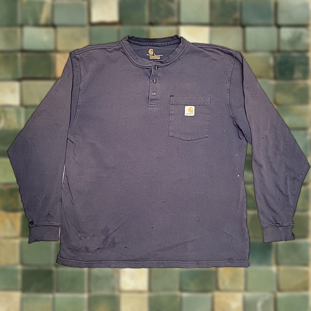 Carhartt VINTAGE Carhartt Shirt Mens L Navy Henley Pullover Original Fit Long Sleeve Work K128 Size US L / EU 52-54 / 3 - 1 Thumbnail