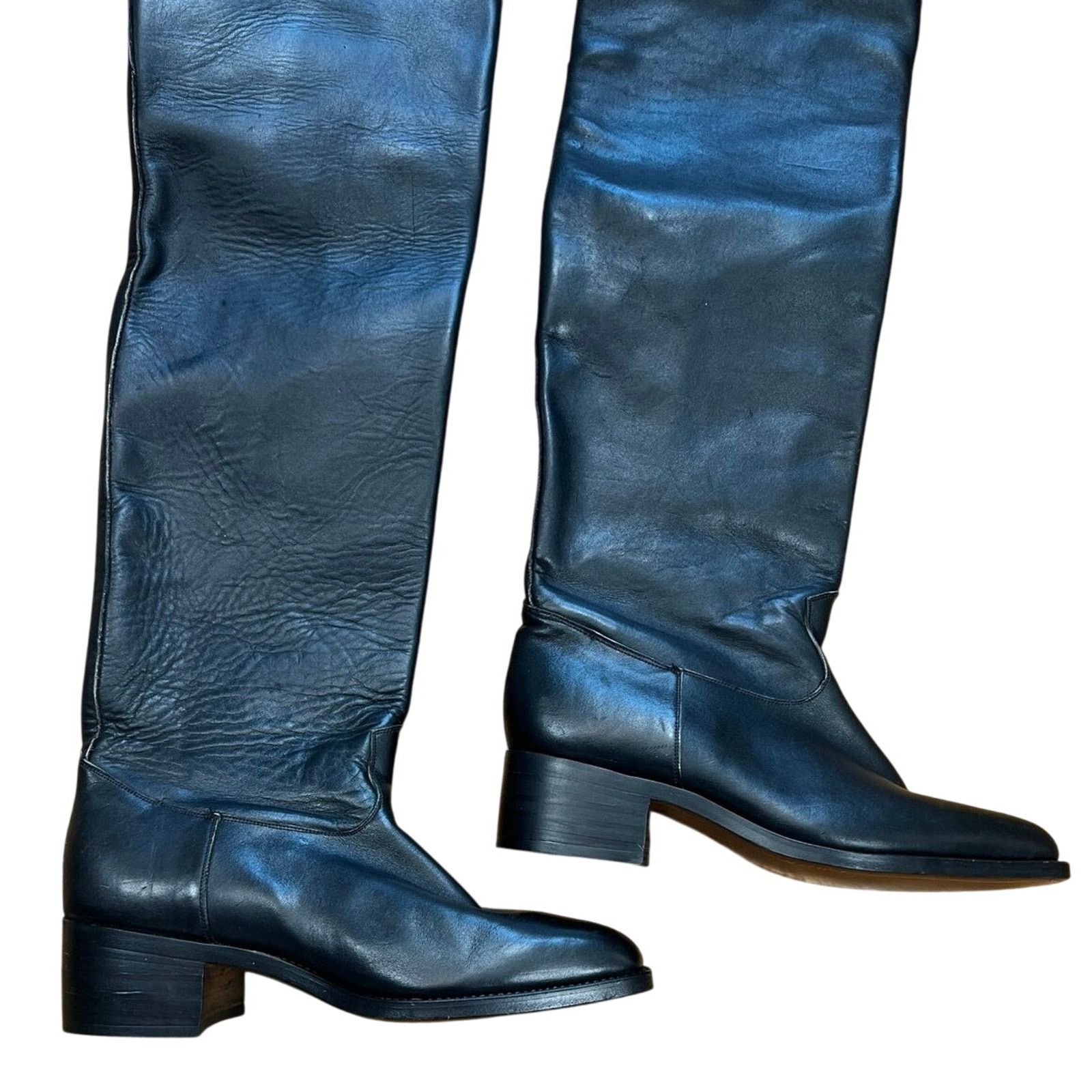 Handmade Vintage Rare Anello & Davide Tall Black Leather Boots Men 7D Size US 7 / EU 40 - 6 Thumbnail