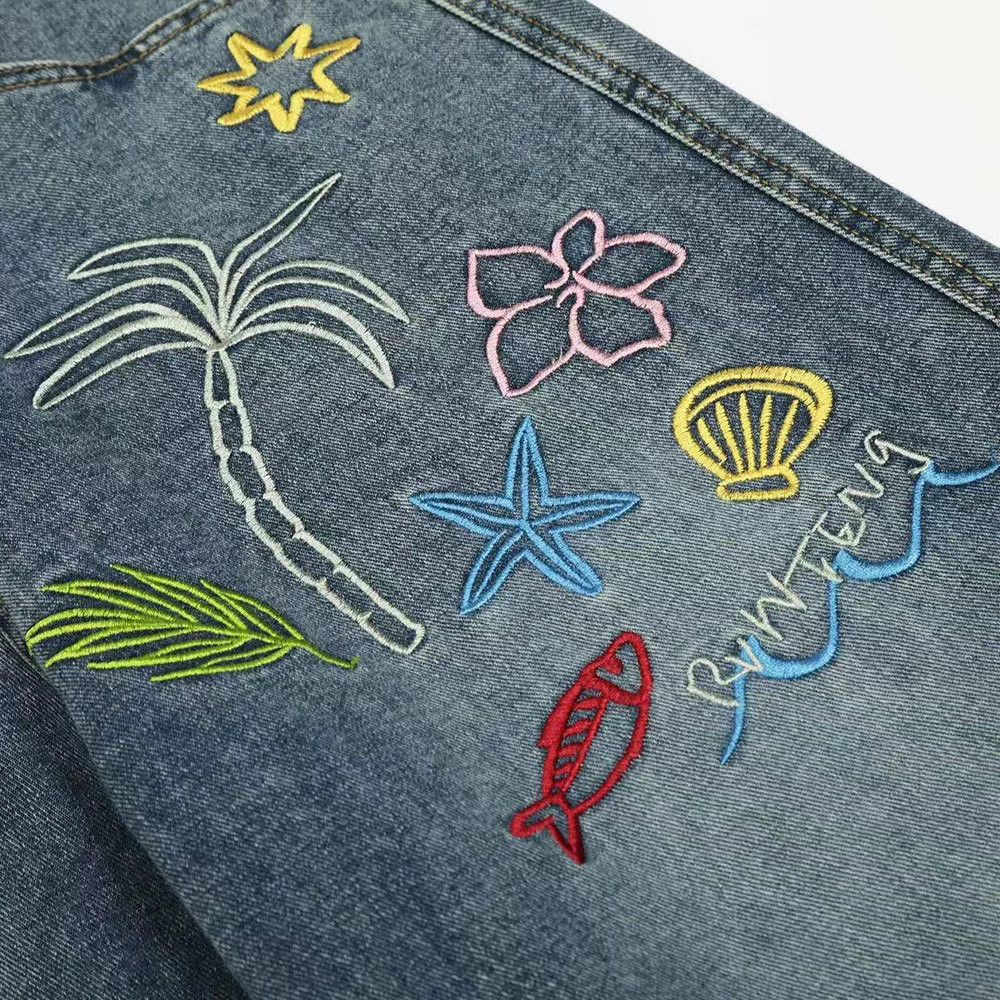 Jean Loose wide-leg punk distressed embroidered washed jeans Size US 32 / EU 48 - 5 Thumbnail