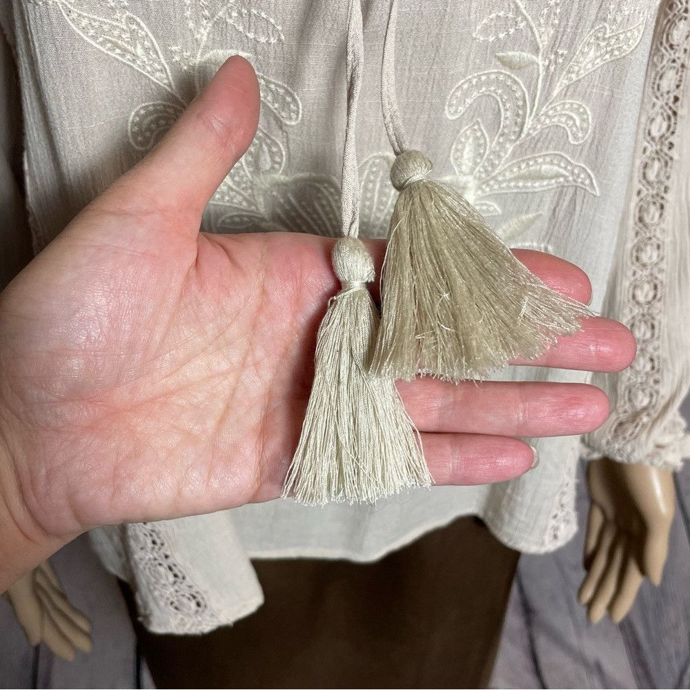 By Together By Together Beige Embroidered Lace Details Rayon Cotton Tun Size M / US 6-8 / IT 42-44 - 5 Thumbnail