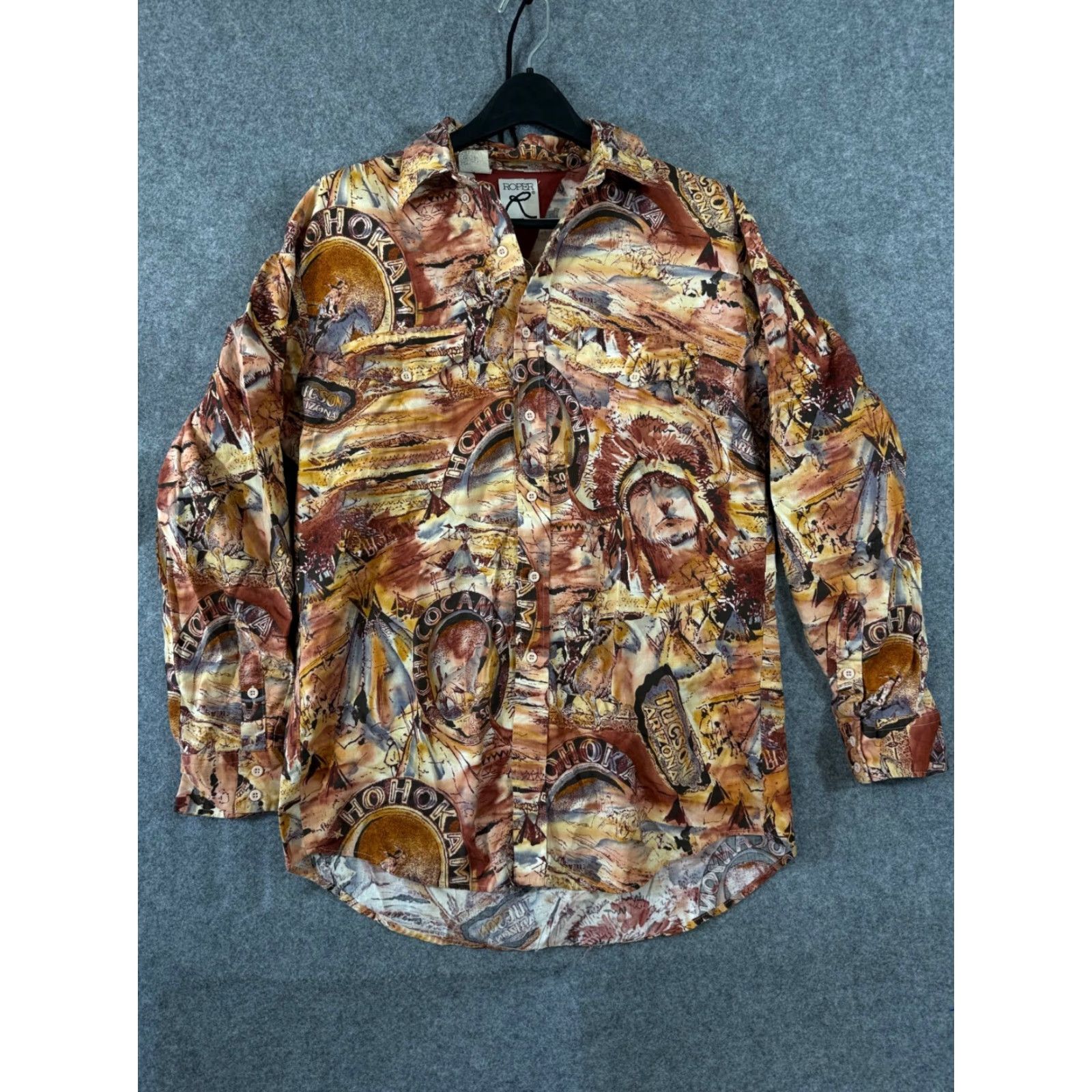 Roper VINTAGE Roper Western Shirt Mens L 16.5-35 Brown AOP Southwestern Arizona Button Up Long Sleeve Mens Size US L / EU 52-54 / 3 - 3 Thumbnail