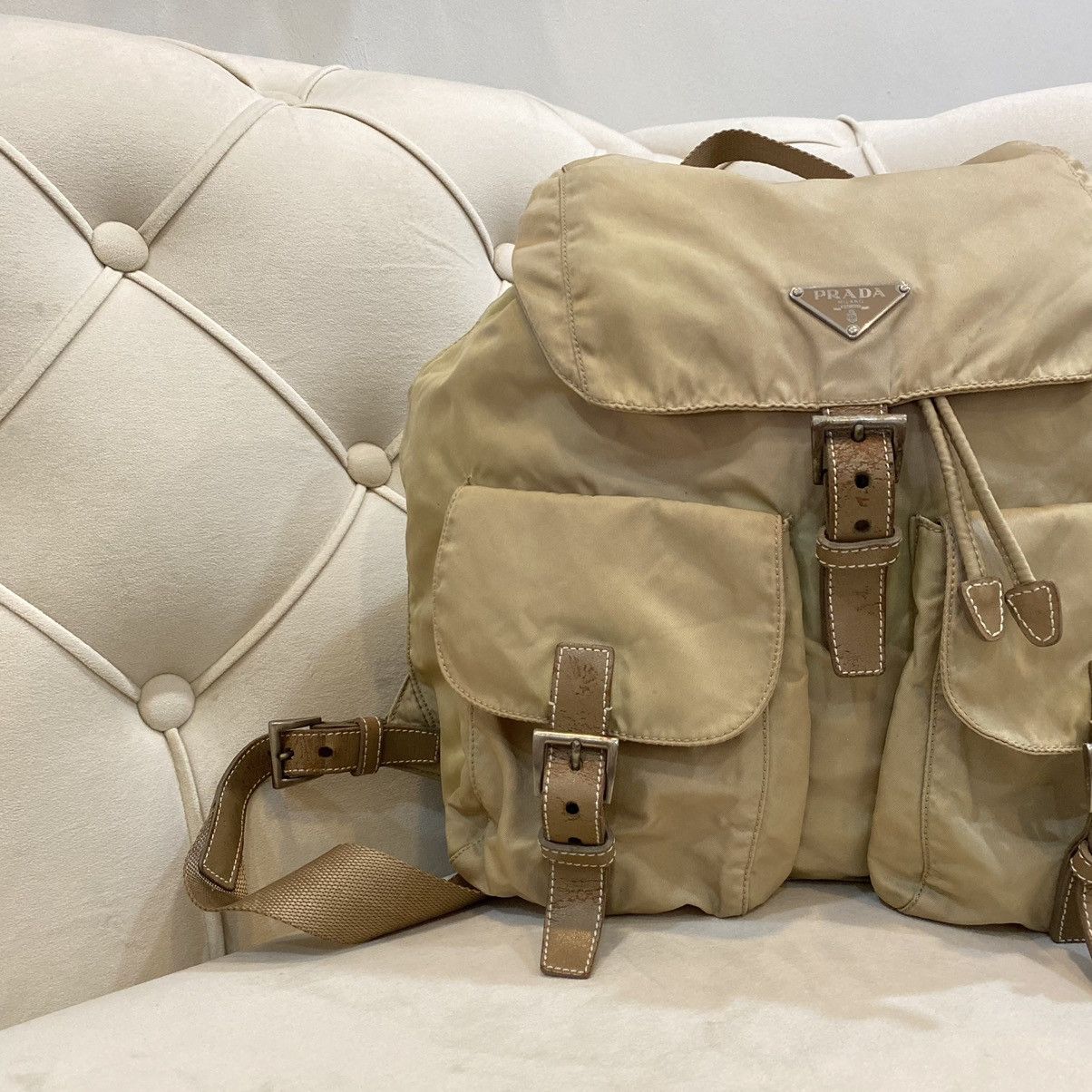 Prada × Vintage Vintage Prada Cammello Brown Nylon Vela Backpack Size ONE SIZE - 4 Thumbnail