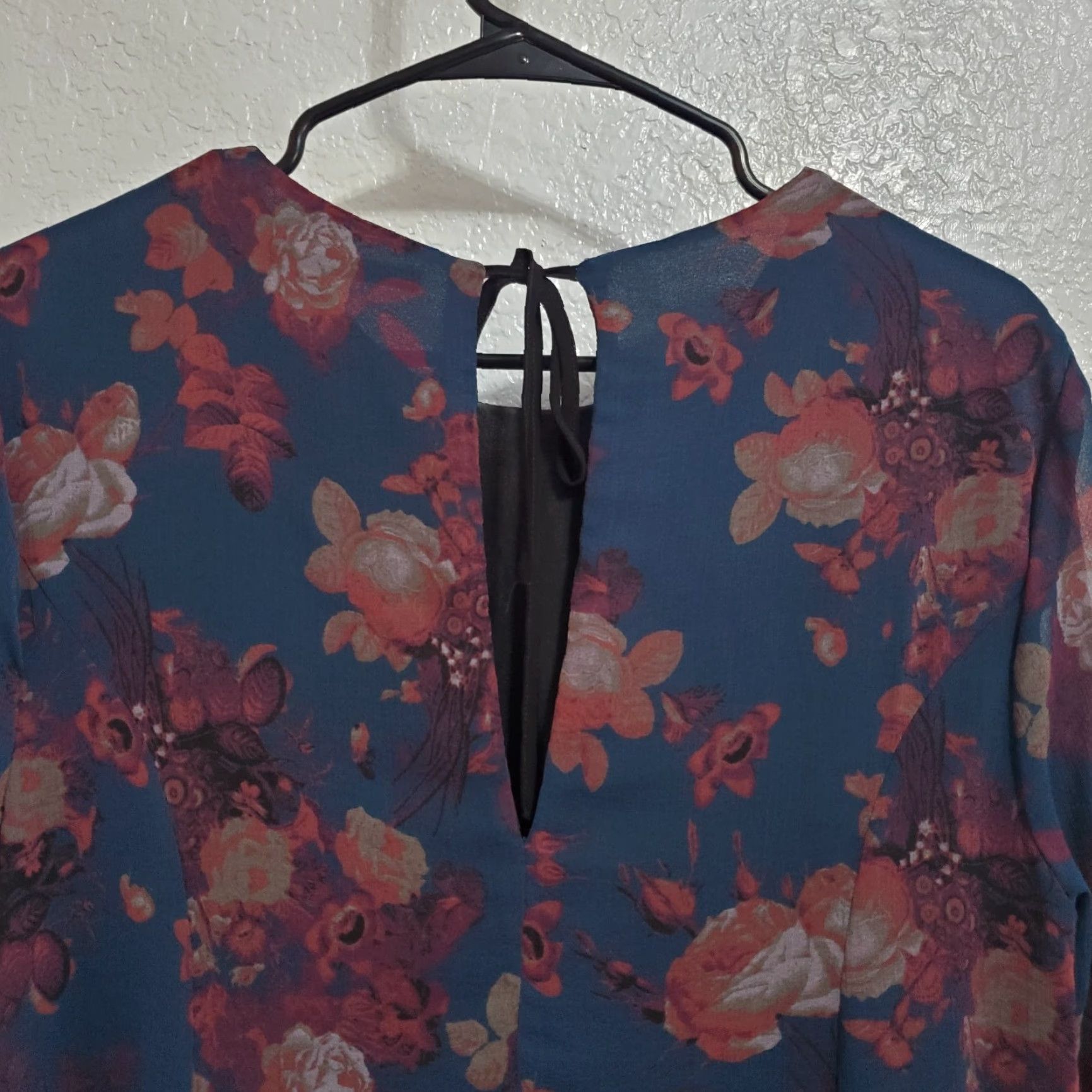Vintage Kimchi Blue Dress Women L Blue Floral A Line Sheer Long Sleeves Lined Tie Back Eyelash Hem Boho Casual Party/Cocktail Travel Size L / US 10 / IT 46 - 6 Thumbnail