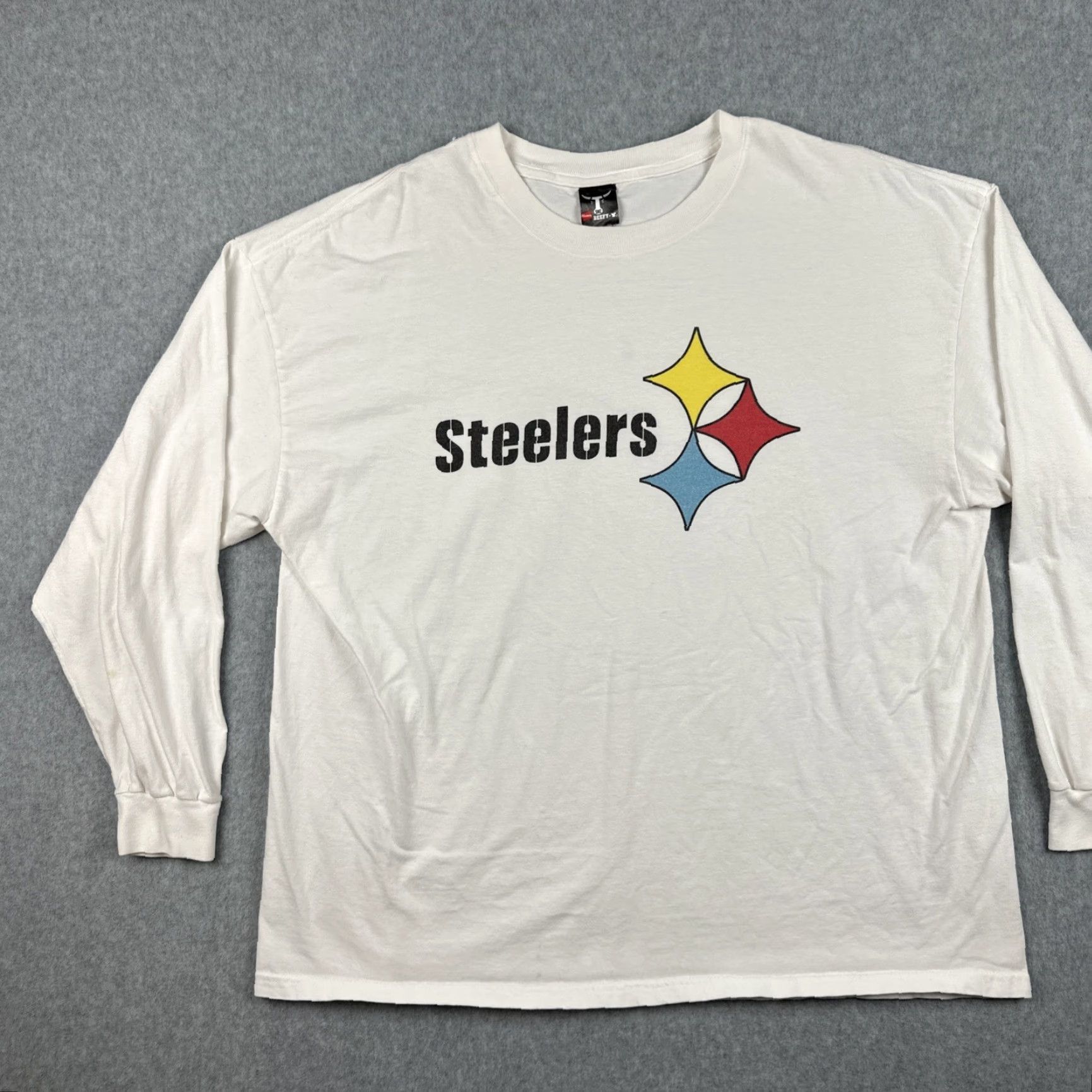 Hanes VINTAGE Hanes Beefy-T T-Shirt XXL White Long Sleeve NFL Pittsburgh Steelers Men 2XL Crew Neck Graphic Print Sports Shirts Size US XXL / EU 58 / 5 - 3 Thumbnail