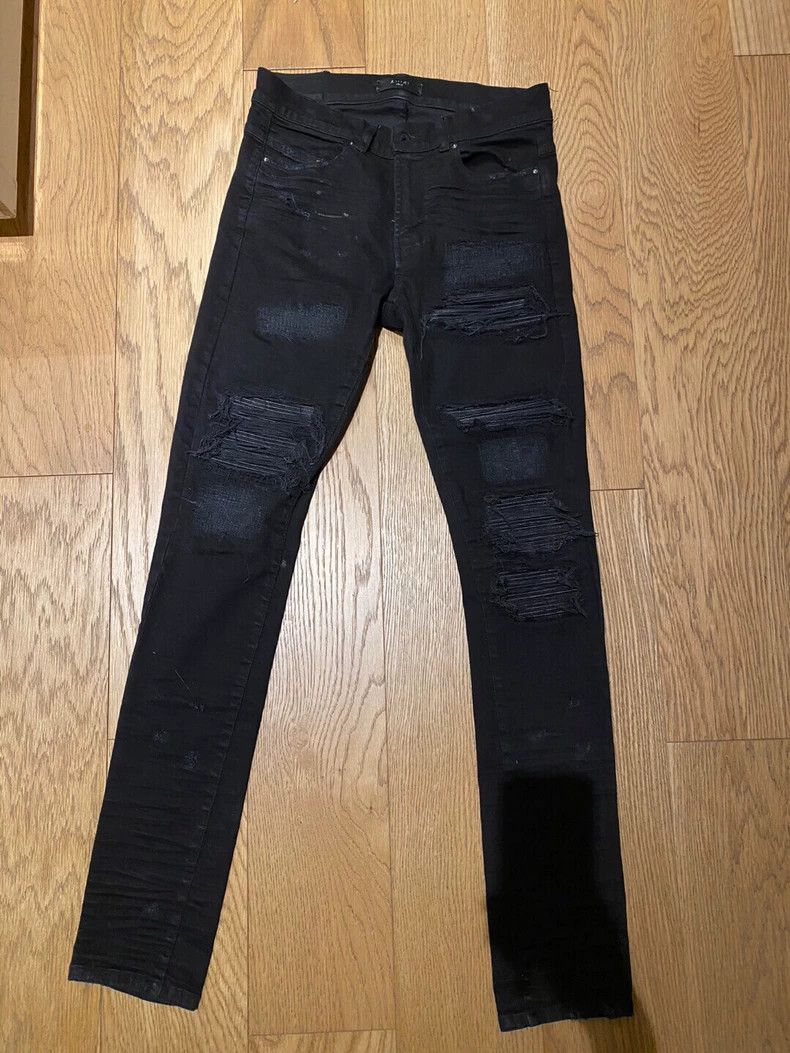 Amiri Amiri 15aw old model MX1 black leather patched denim pants Size US 30 / EU 46 - 1 Thumbnail