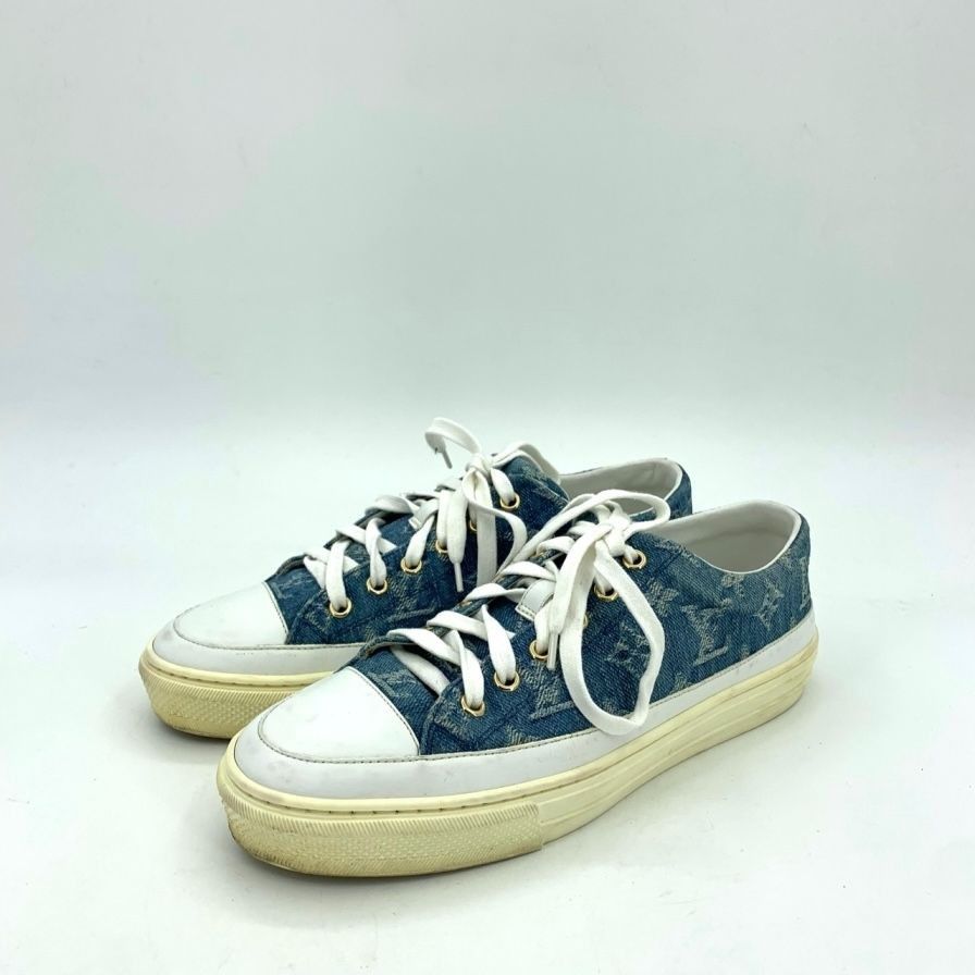 Louis Vuitton Louis Vuitton Blue & White Low Top Lace-Up Sneakers Size 38 Size US 8 / IT 38 - 1 Thumbnail