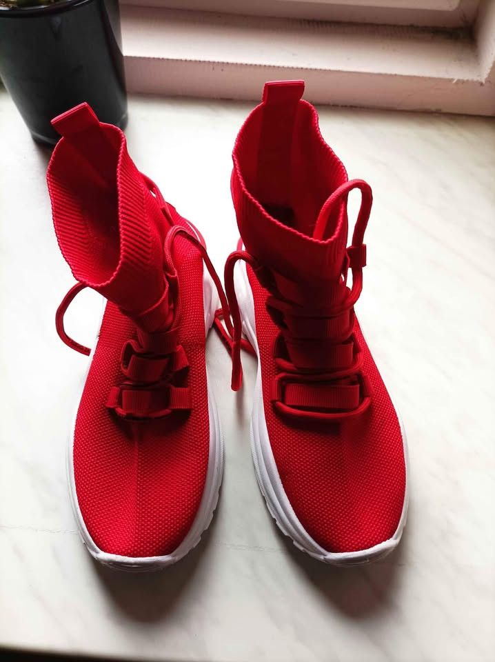 Vintage Red HI-Top Sock Sneakers Size US 5.5 / IT 35.5 - 1 Thumbnail