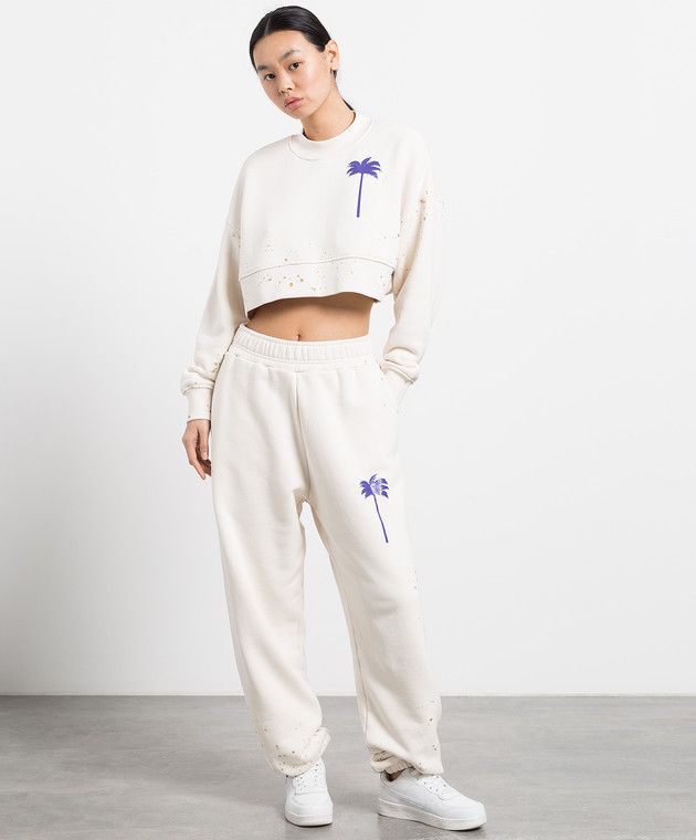 Palm Angels o1gr1nt0425 Pxp Painted Cropped Crewneck Sweatshirt Butter Size XL / US 12-14 / IT 48-50 - 2 Thumbnail