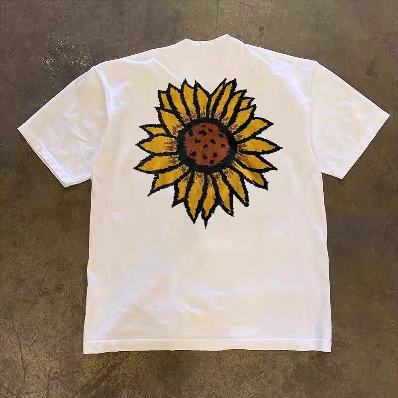 Vintage White retro sunflower print cotton t-shirt Size US M / EU 48-50 / 2 - 1 Thumbnail