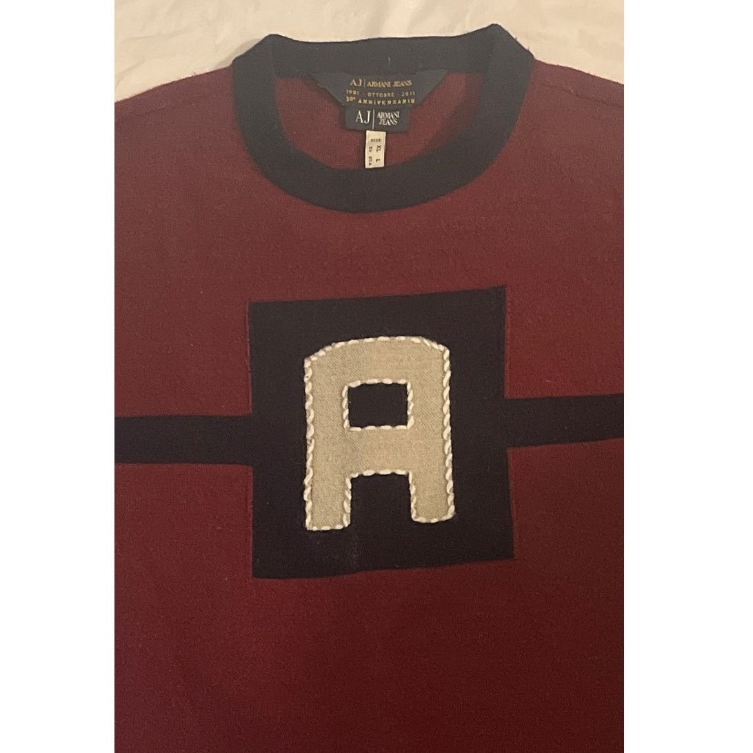 Armani AJ Armani Jeans Wool Sweater - Maroon & Navy - Size: L Size US L / EU 52-54 / 3 - 5 Thumbnail