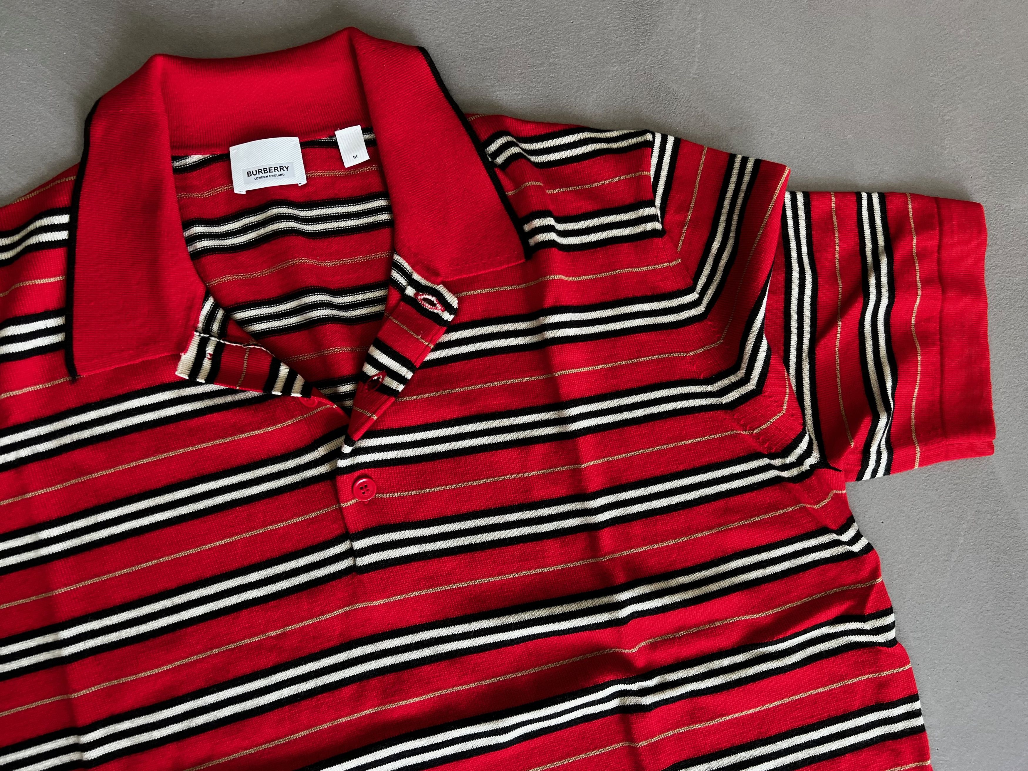 Burberry Burberry Runway Red Striped Polo Shirt, Wool, SS19 Size US M / EU 48-50 / 2 - 2 Thumbnail
