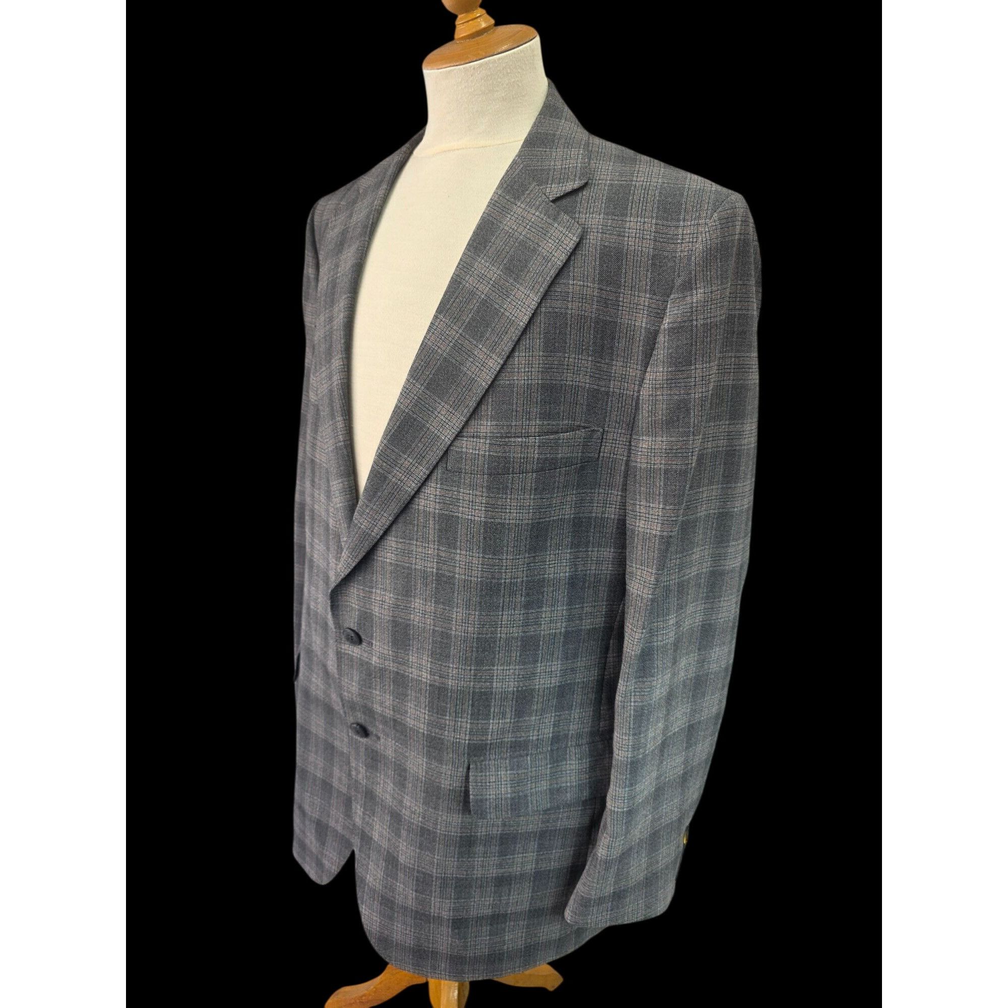 Lanvin Lanvin Paris 80s Glen Plaid Sport Coat 44L Grey Woo Size 44L - 2 Thumbnail