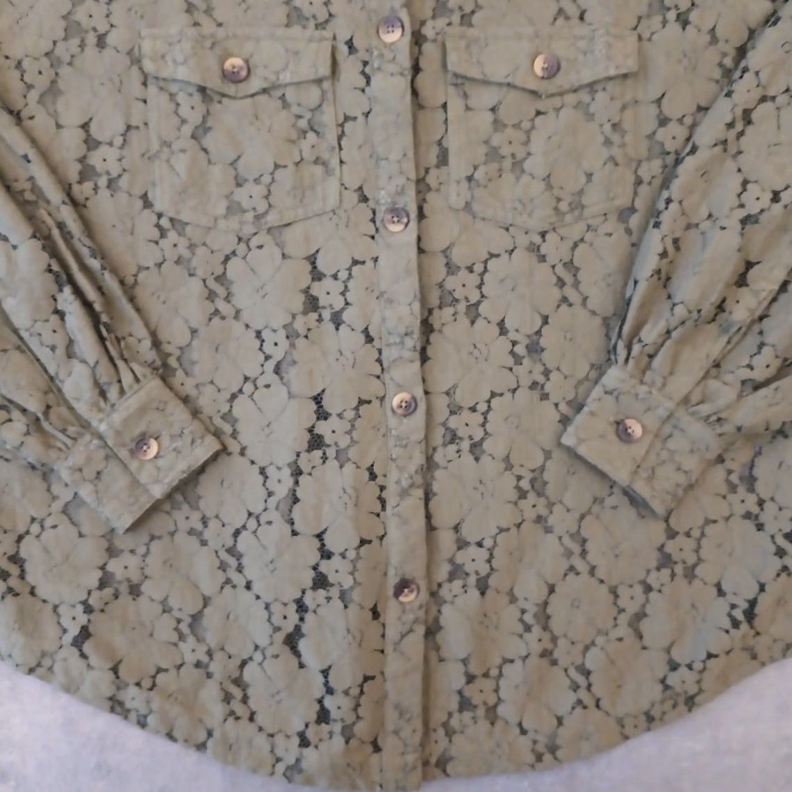 Vintage Shyanne Shirt Womens S Green Floral Lace Long Sleeve Button Up Fringe Size S / US 4 / IT 40 - 4 Thumbnail