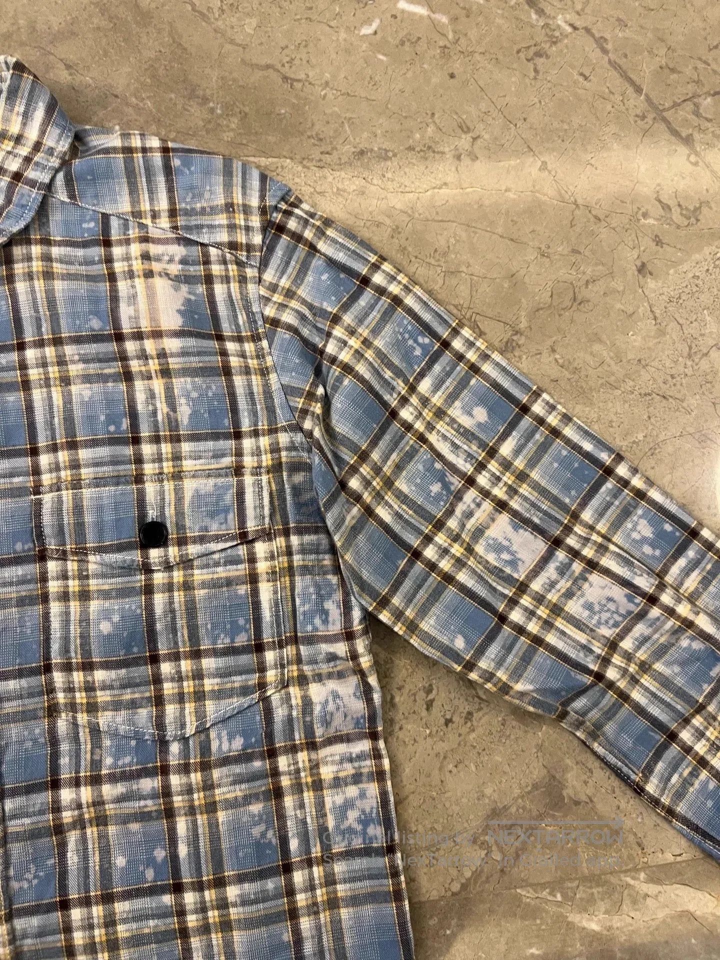 Saint Laurent Paris Blue Plaid Button-Up Shirt with Distressed Hem. Size US S / EU 44-46 / 1 - 3 Thumbnail