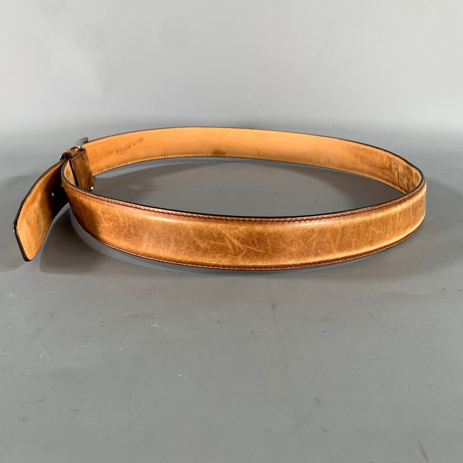 Sutor Mantellassi SUTOR MANTELLASSI Size 38 Camel Distressed Leather Belt Size 38 - 4 Thumbnail