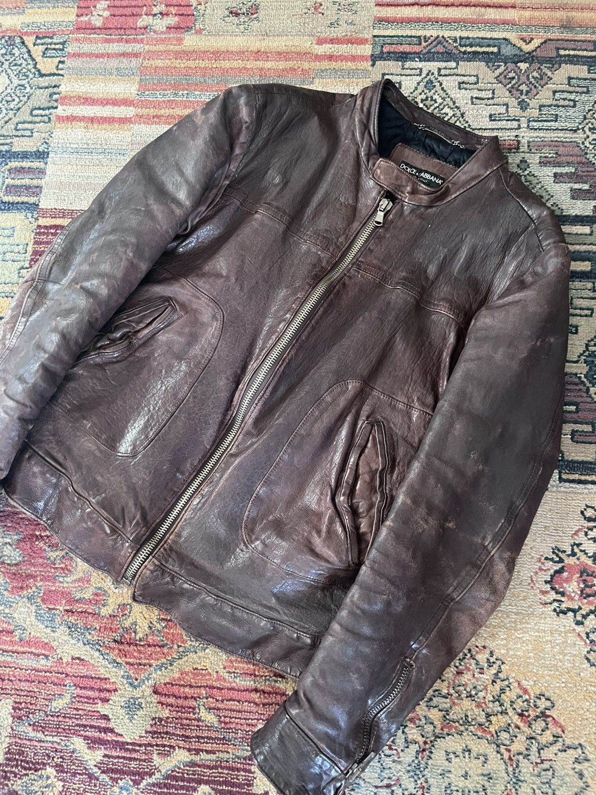Dolce & Gabbana Dolce & Gabbana - Vintage Leather Jacket Brown Faded Size US M / EU 48-50 / 2 - 4 Thumbnail