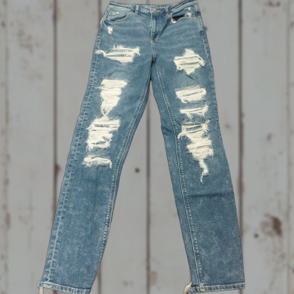 American Eagle Outfitters American Eagle Jeans Women’s Size 4 XLong Blue Distressed Denim Stretch Nice Size 27" / US 4 / IT 40 - 1 Thumbnail