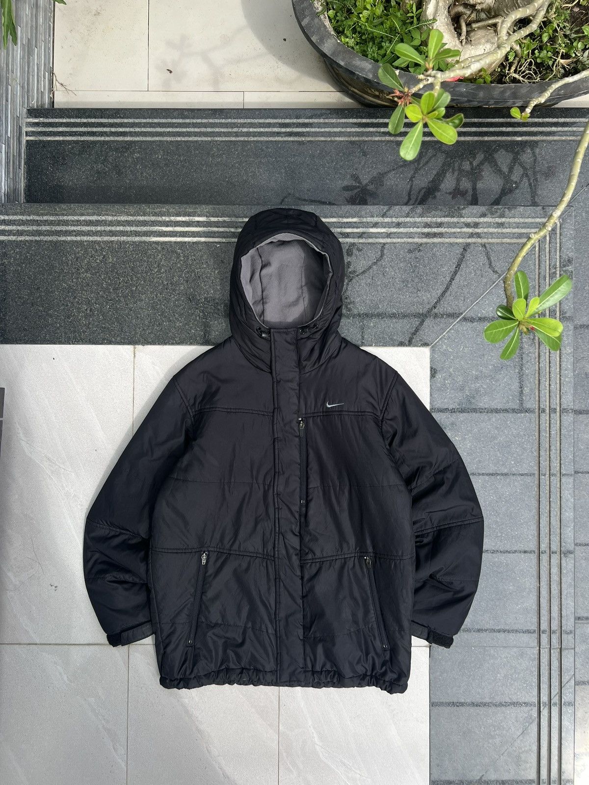 Nike × Vintage 90s Nike Swoosh Vintage Drill Hooded Light Puffer Jacket Size US M / EU 48-50 / 2 - 1 Thumbnail