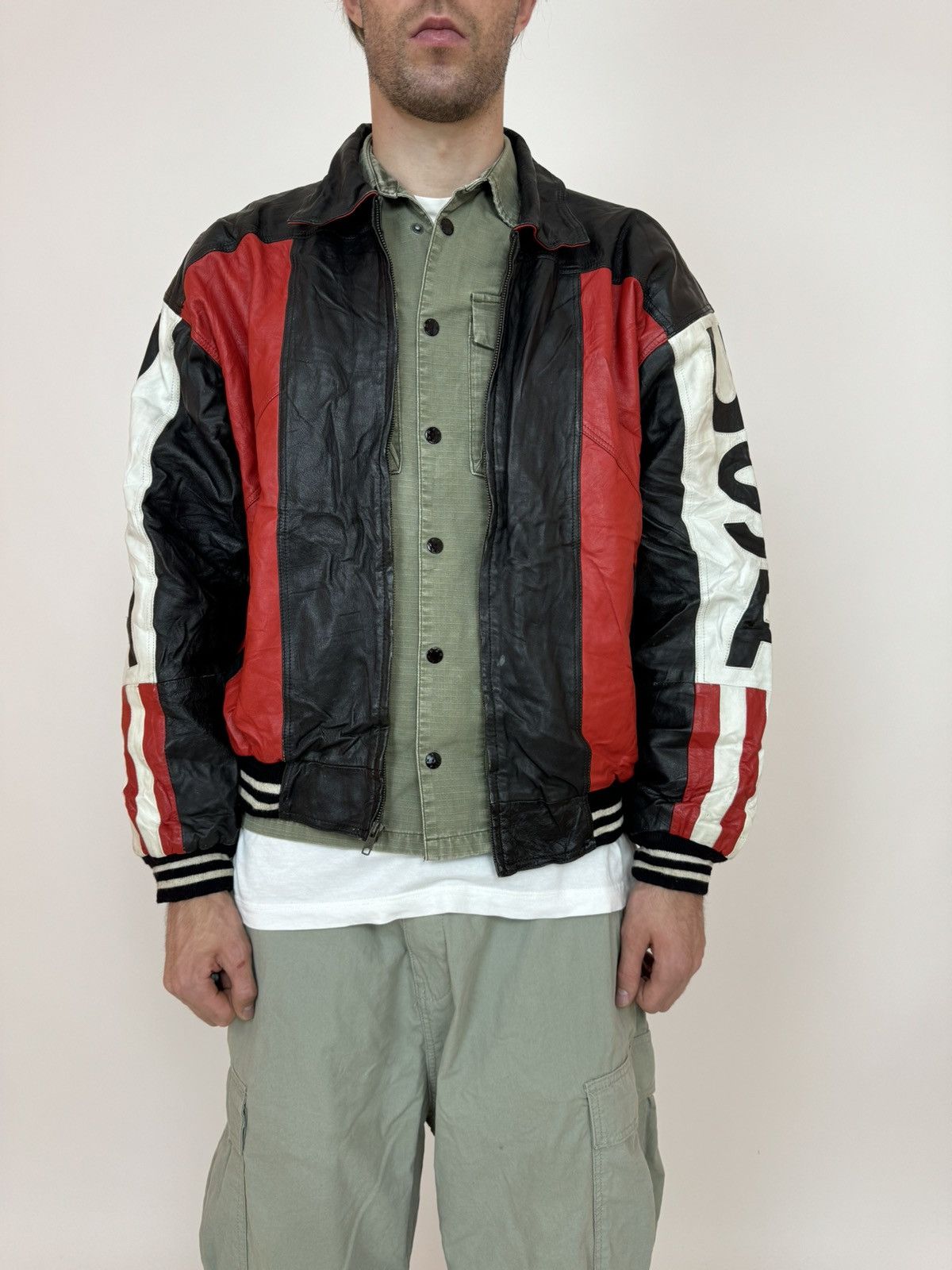 Vintage Vintage Leather Jacket 9000 Motorcycle USA American Flag Size US XXL / EU 58 / 5 - 8 Thumbnail