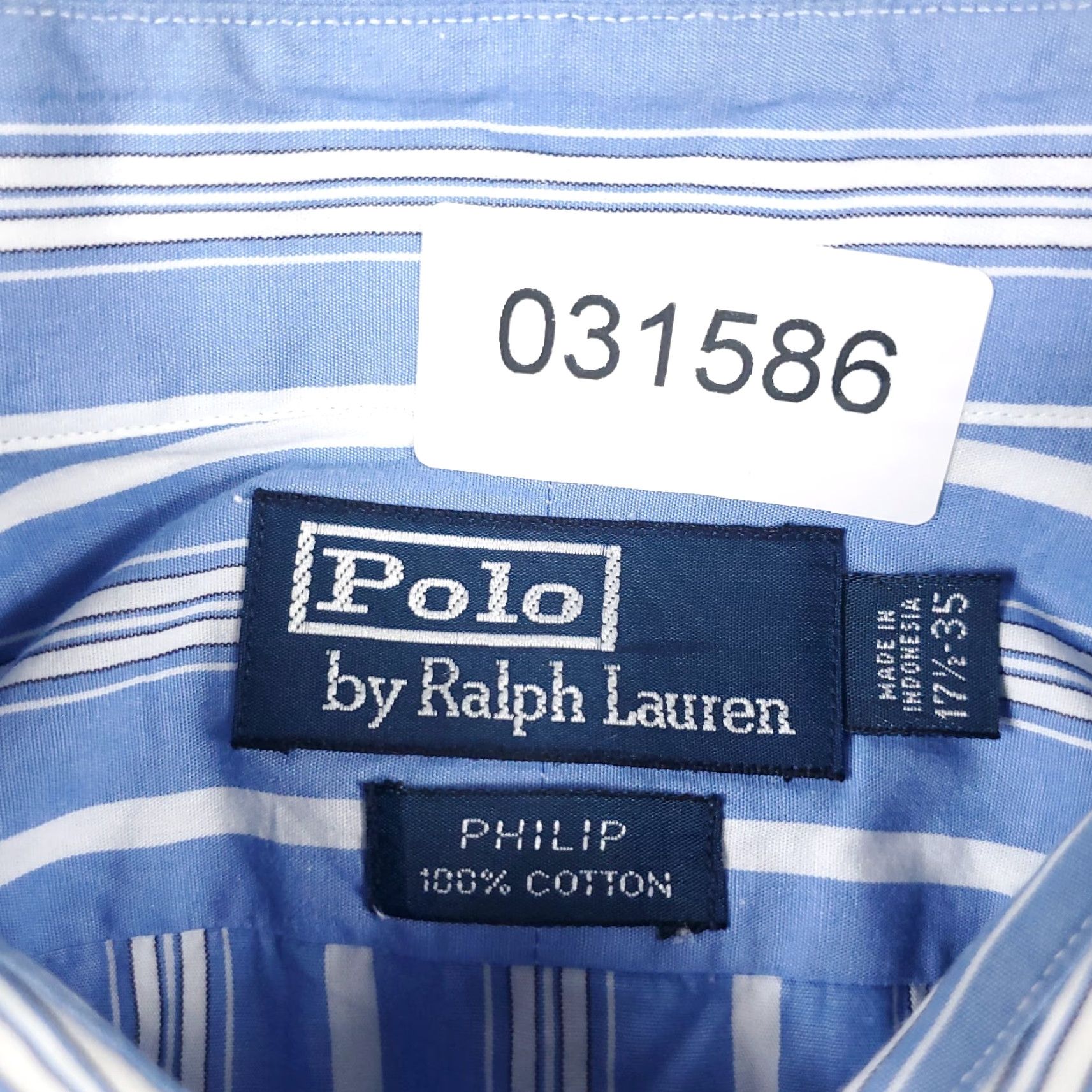 Ralph Lauren Ralph Lauren Dress Shirt Mens 17.5 Blue Striped Long Sleeve Button Up Regular Fit Size 46R - 6 Thumbnail