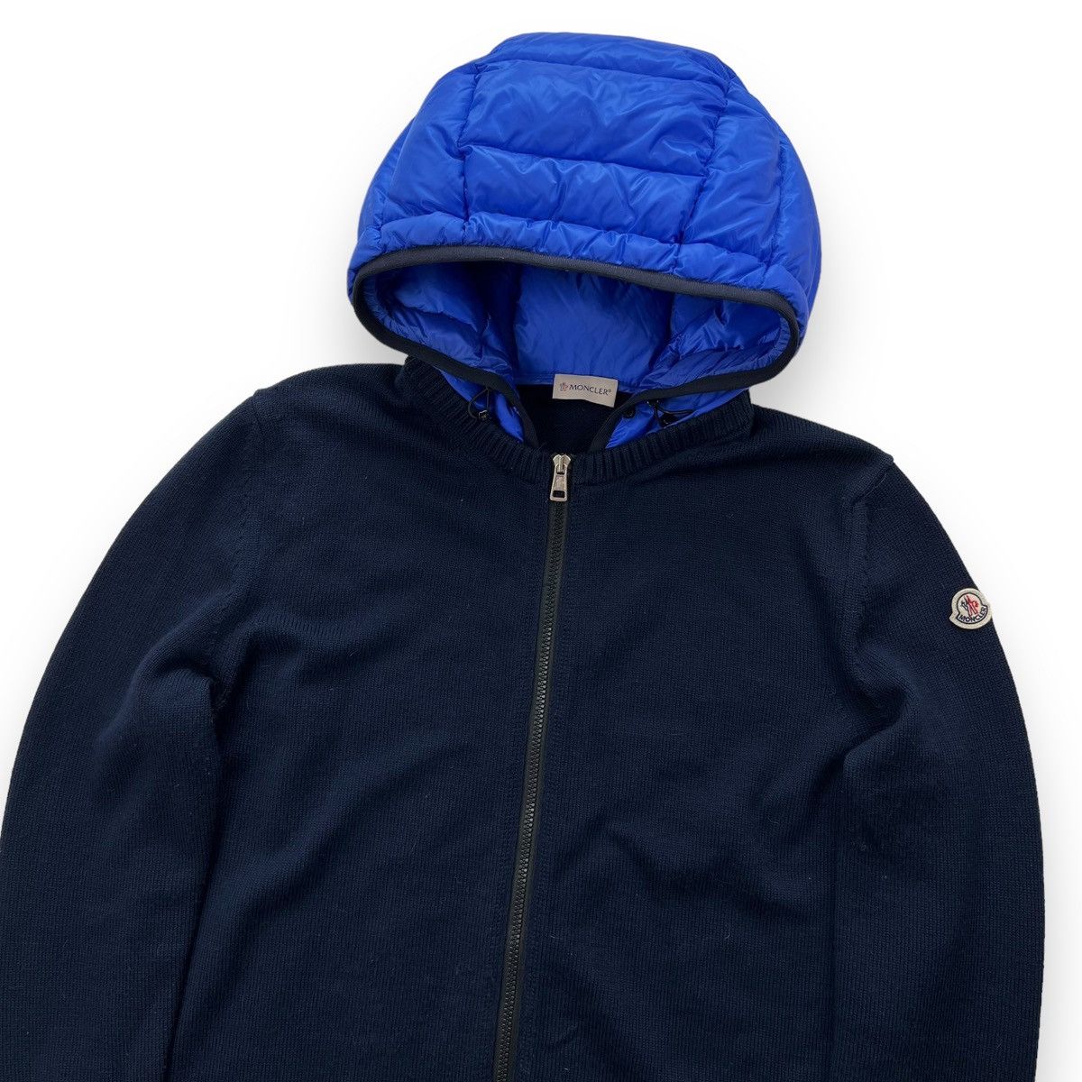 image of Moncler Navy Puffer Full Zip Hoodie, Men's (Size Small)