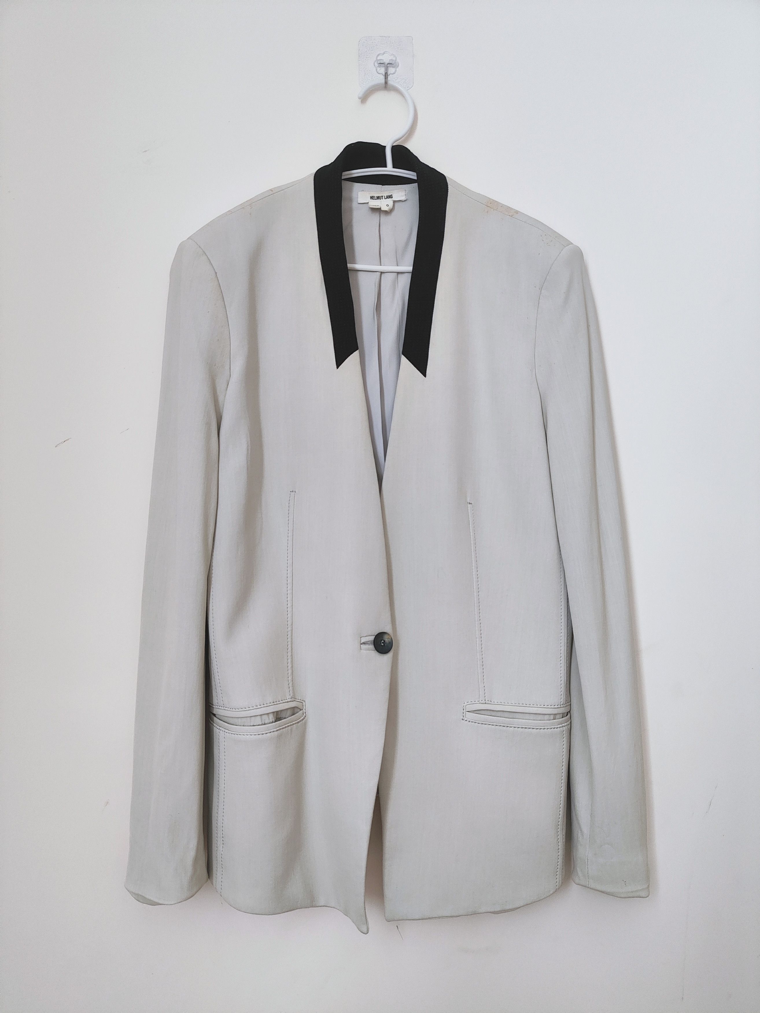 Helmut Lang FW12 Runway black collar white suit jacket Size XS / US 0-2 / IT 36-38 - 1 Thumbnail
