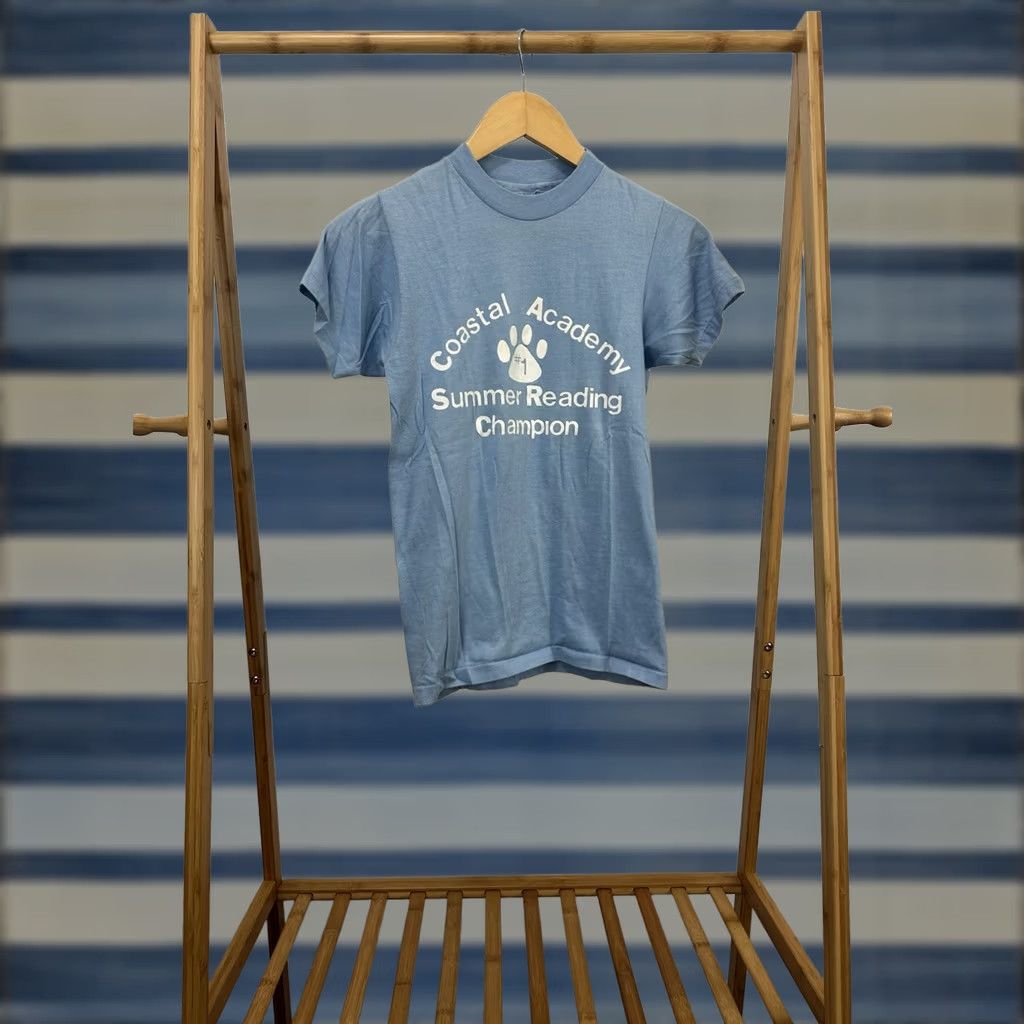 Hanes Hanes T-Shirt Short Sleeve 5050 VTG 80s Coastal Academy Summer Reading Champion Blue Size S Mens Size US S / EU 44-46 / 1 - 1 Thumbnail