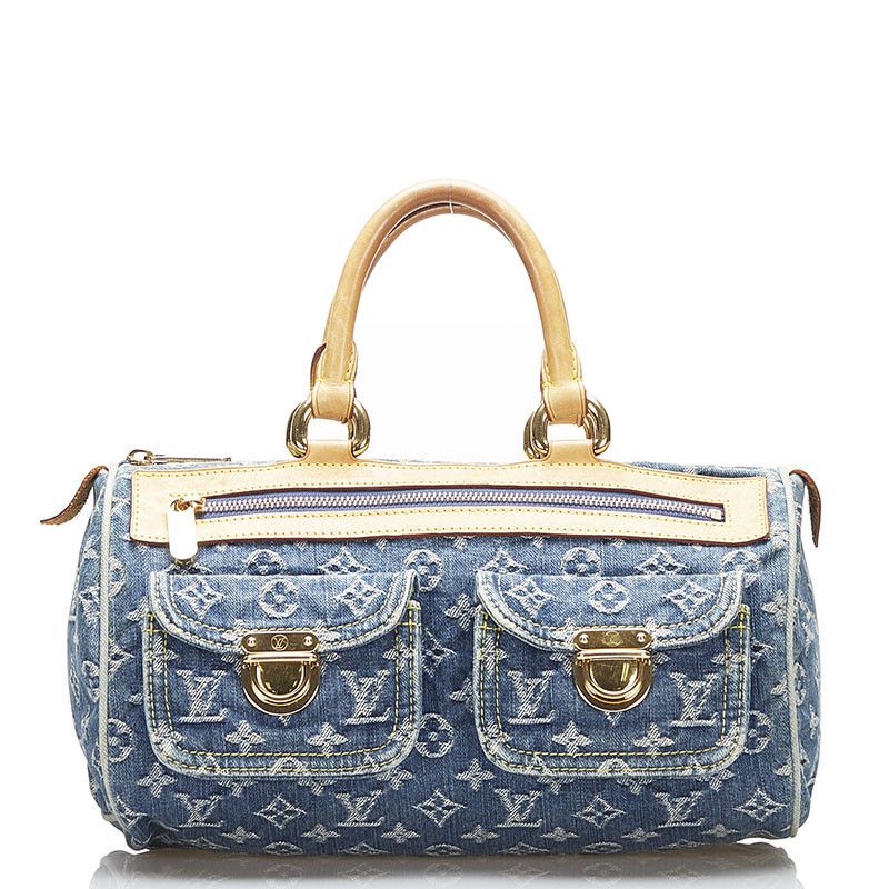 image of Louis Vuitton Monogram Denim Neo Speedy Handbag Mini Boston Blue Denim Leather, Women's
