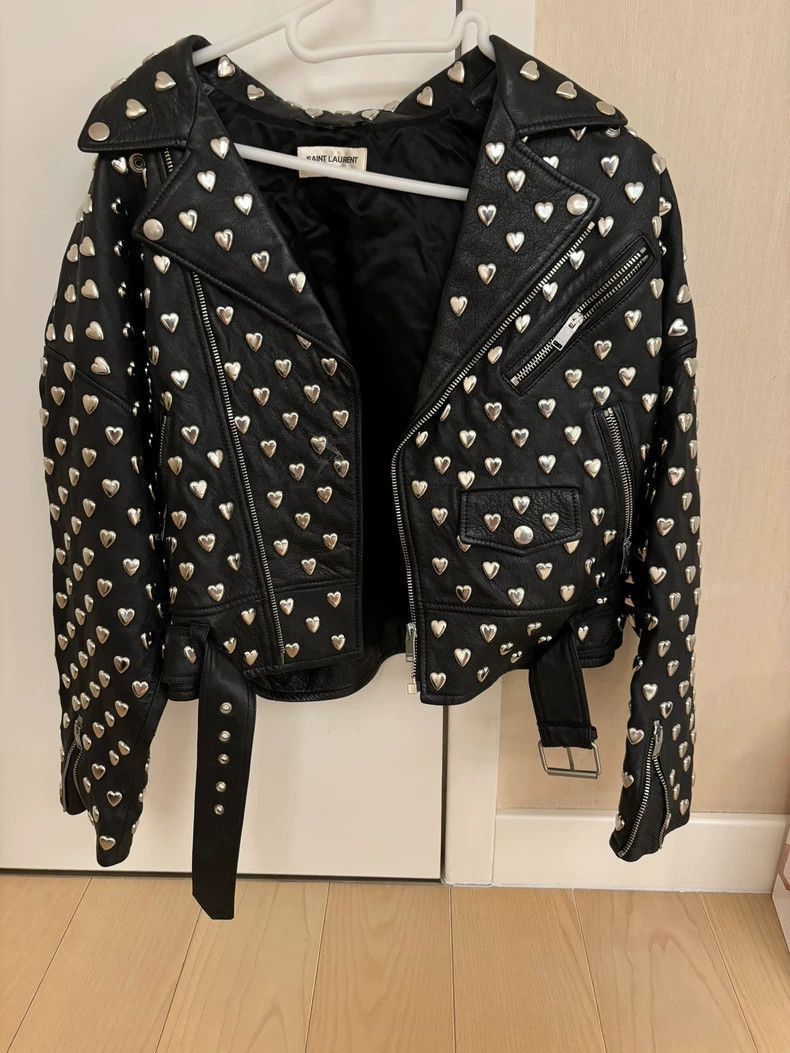 Saint Laurent Paris Saint Laurent Paris Saint Laurent Black Heart Studded Leat Size US M / EU 48-50 / 2 - 1 Thumbnail