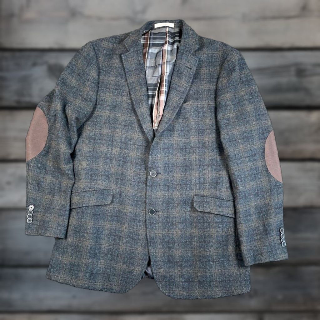 Joseph Abboud VINTAGE Joseph Abboud Glen Plaid Blazer Jacket Mens 44 Long Brown Elbow Patches Slim Size 44R - 1 Thumbnail
